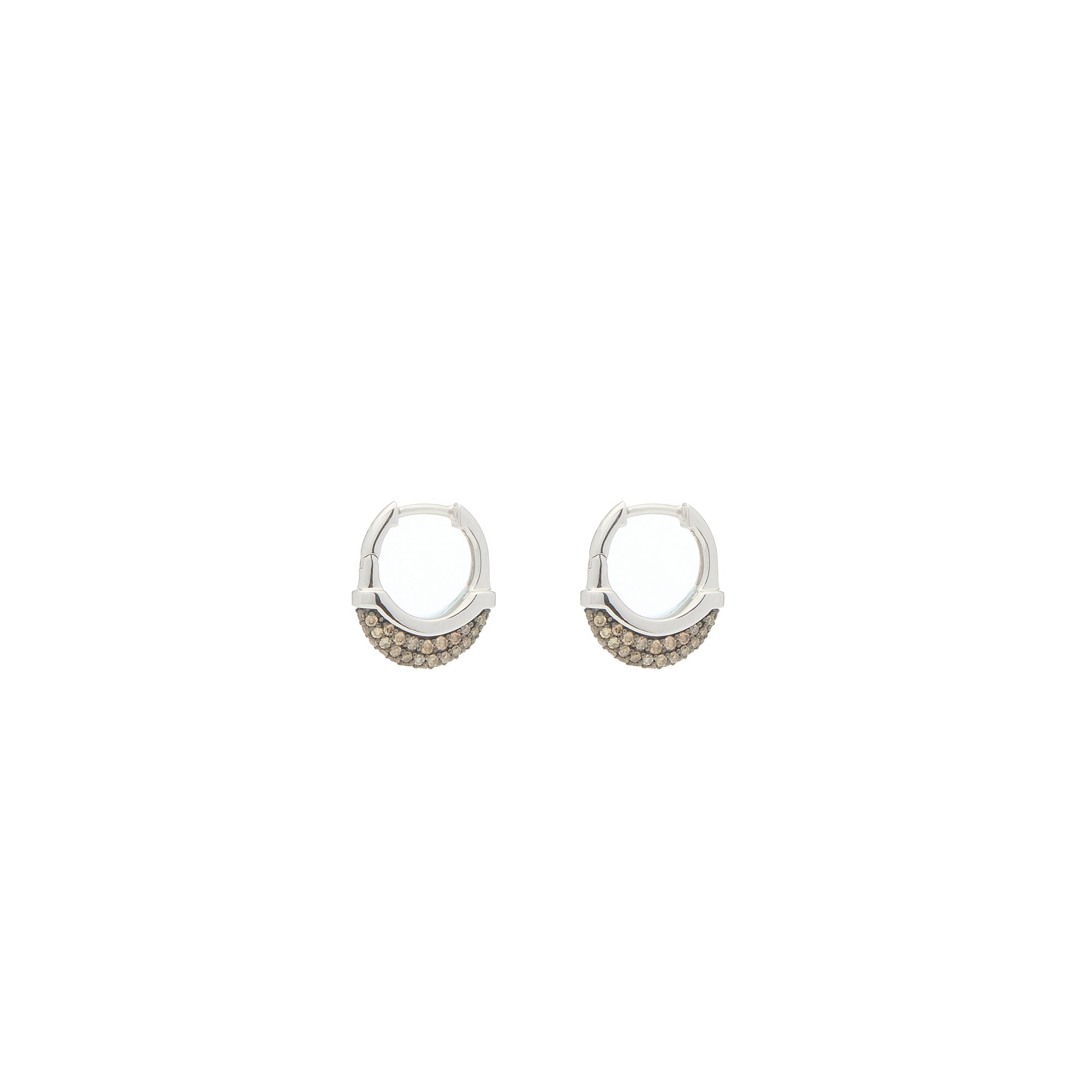 Luna X-Small Hoops - Silver with Brown Diamond Pave