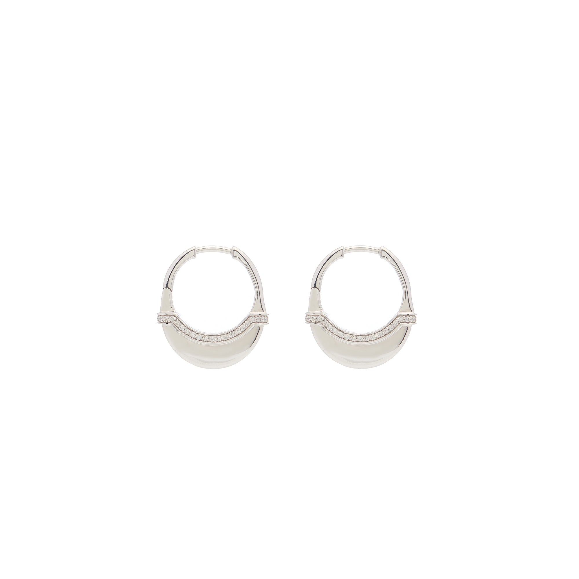 Luna Small Hoops - Silver  White with Diamond  Detail