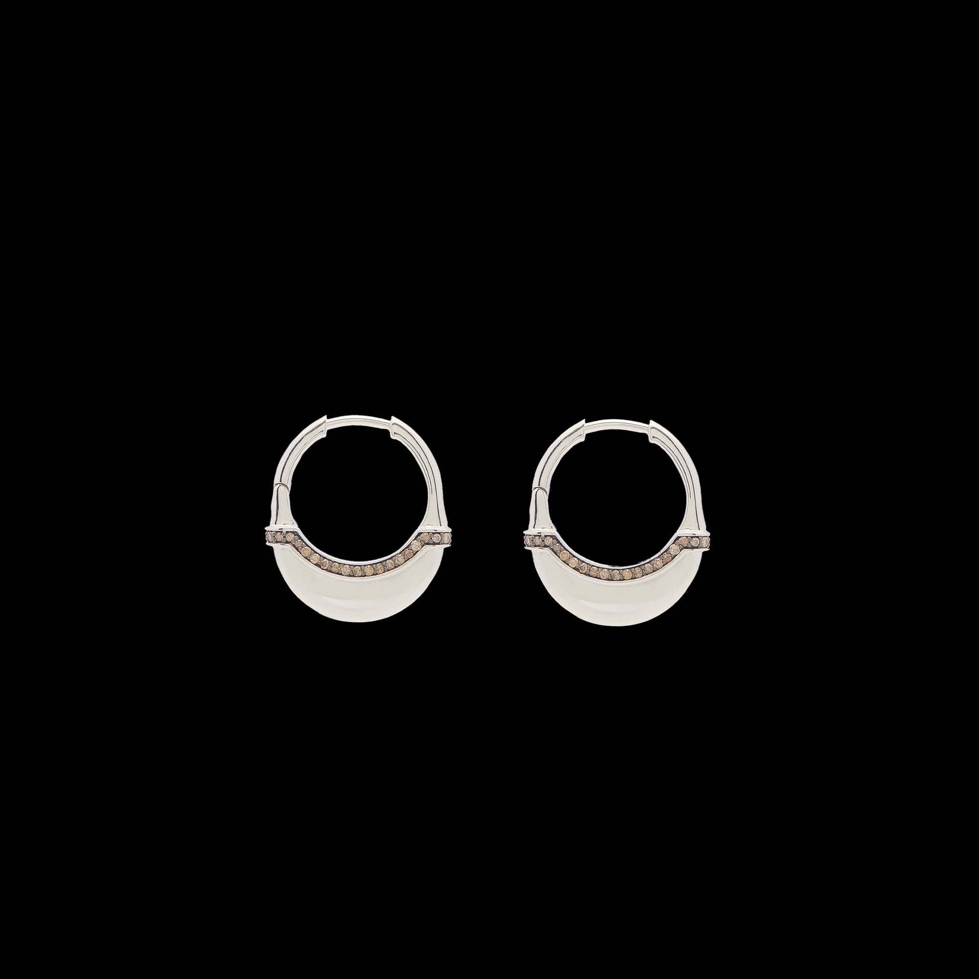 Luna Small Hoops - Silver  Brown with Diamond  Detail