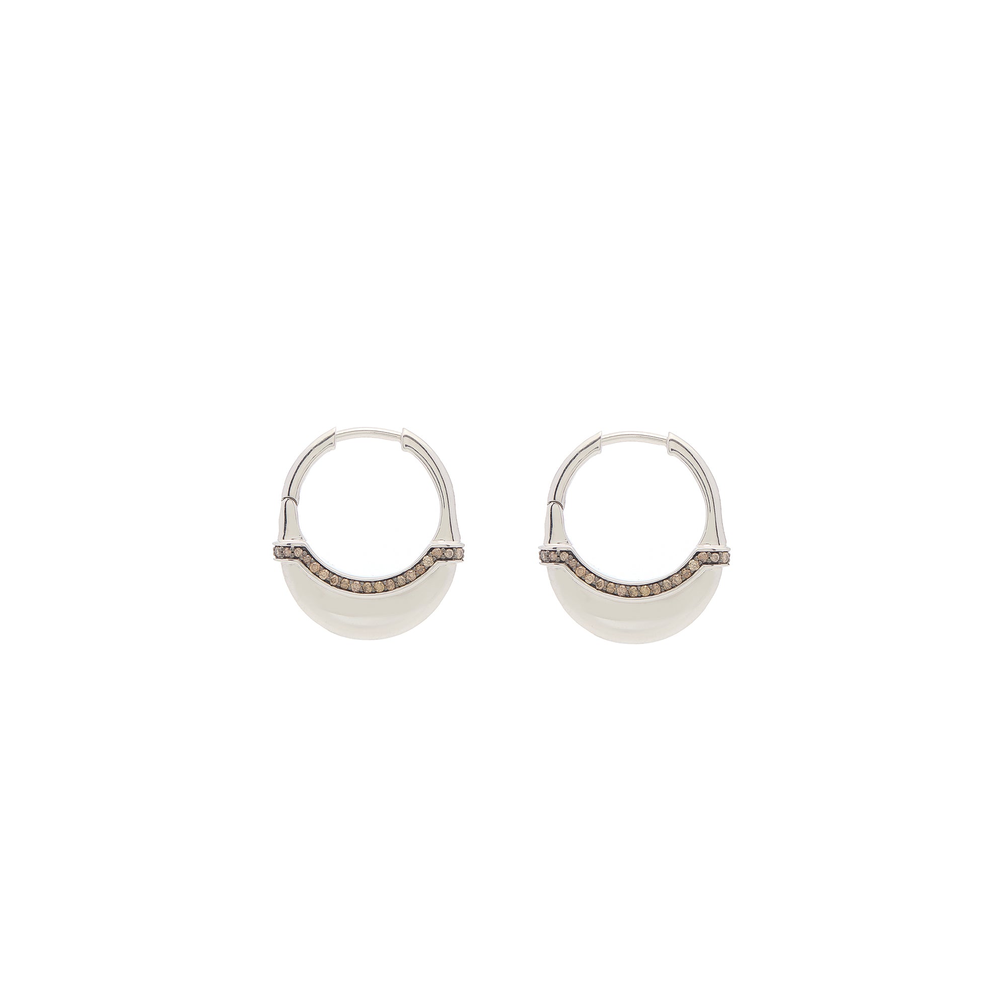 Luna Small Hoops - Silver  Brown with Diamond  Detail