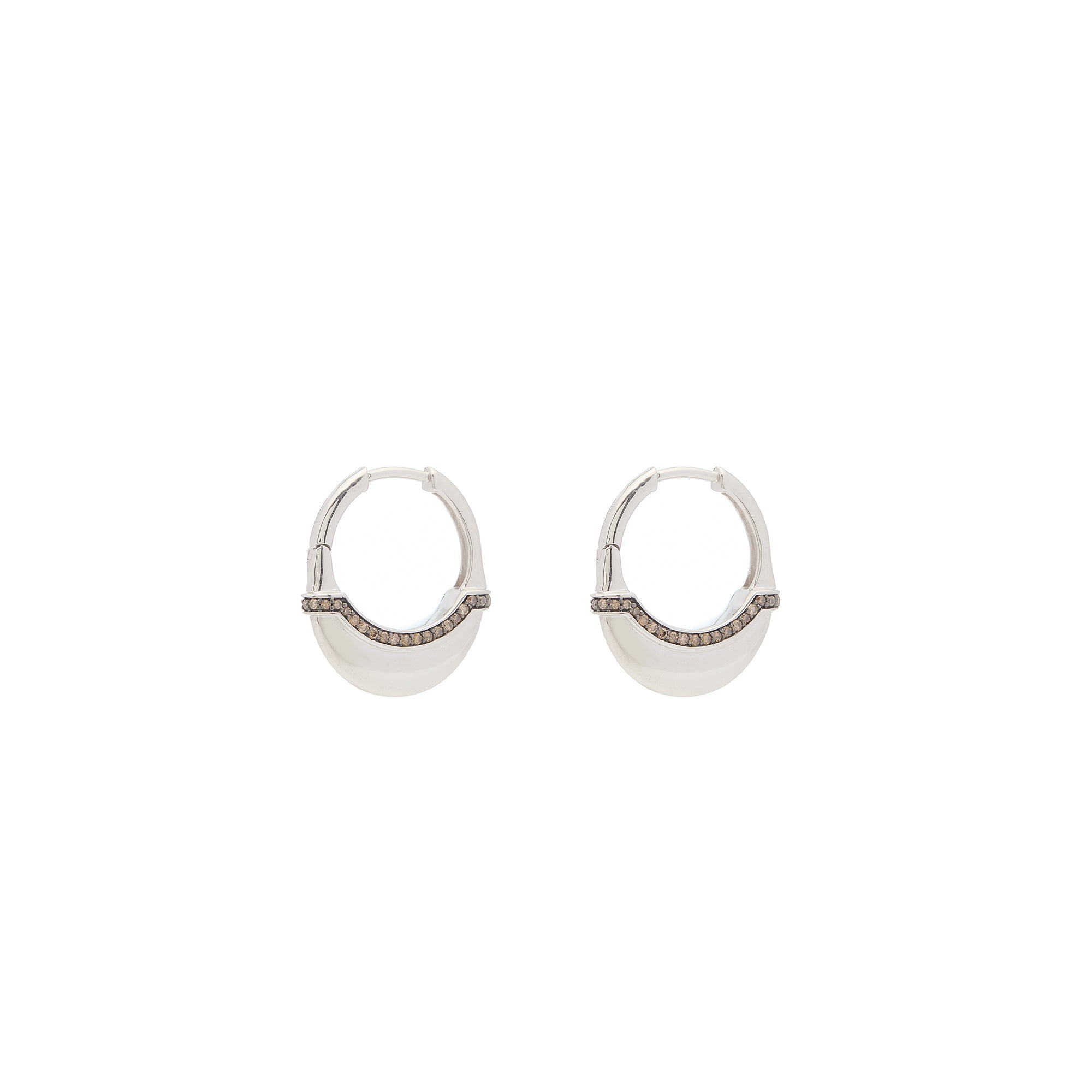 Luna Small Hoops - Silver  Brown with Diamond  Detail