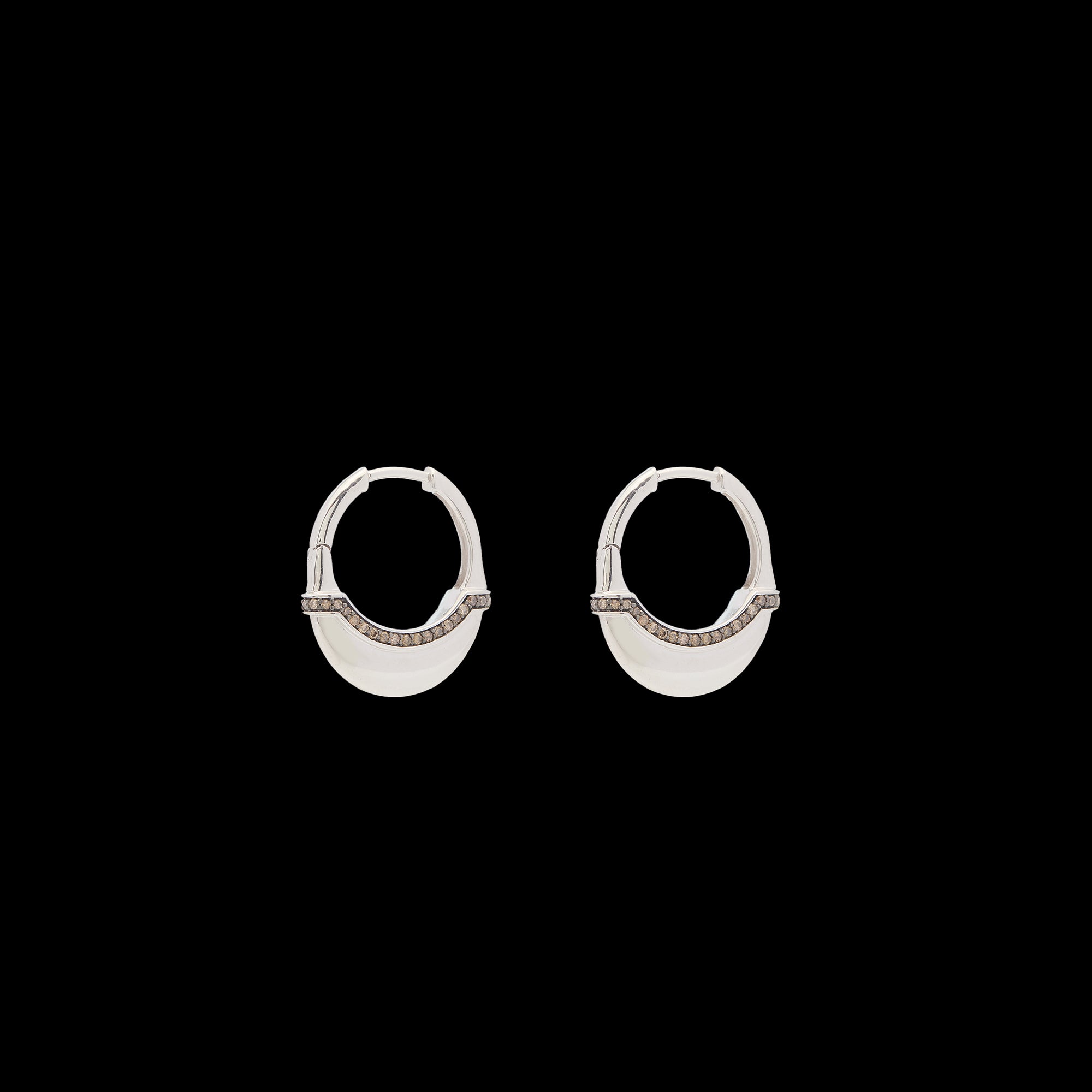 Luna Small Hoops - Silver  Brown with Diamond  Detail