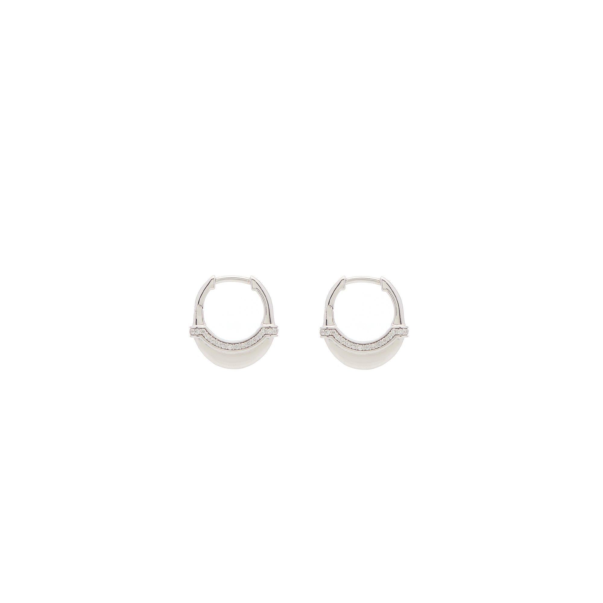 Luna X-Small Hoops - Silver White with Diamond  Detail