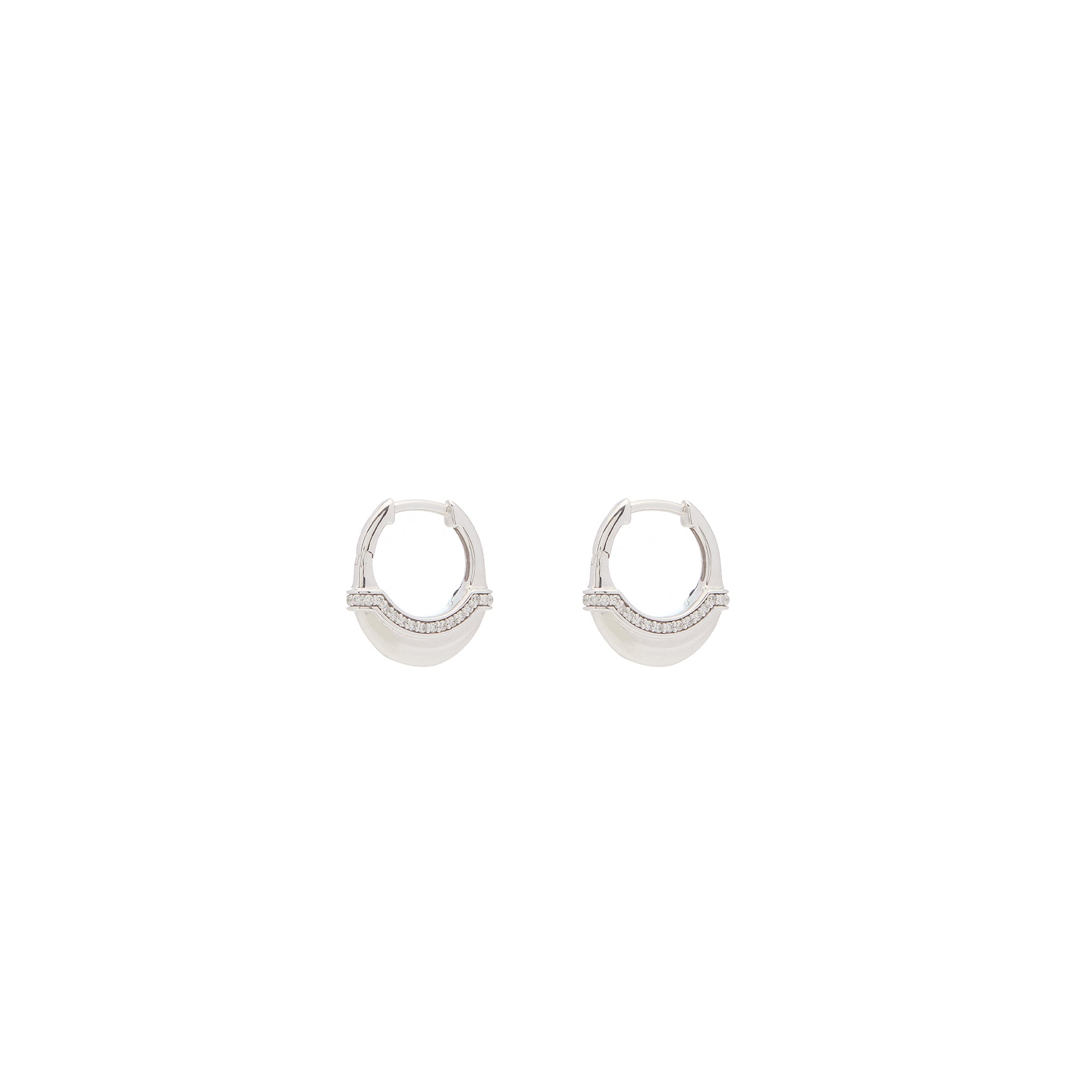 Luna X-Small Hoops - Silver White with Diamond  Detail