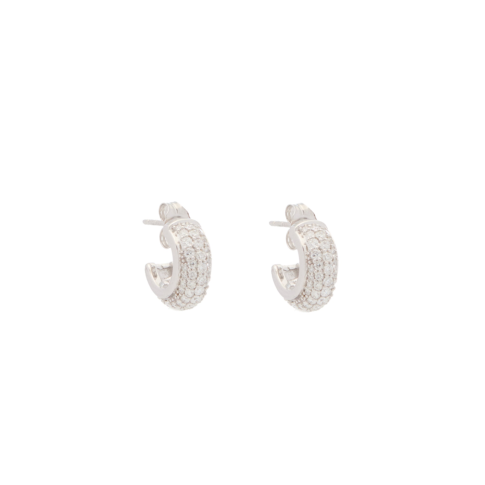 Luna Huggies - Silver with White Diamond Pave
