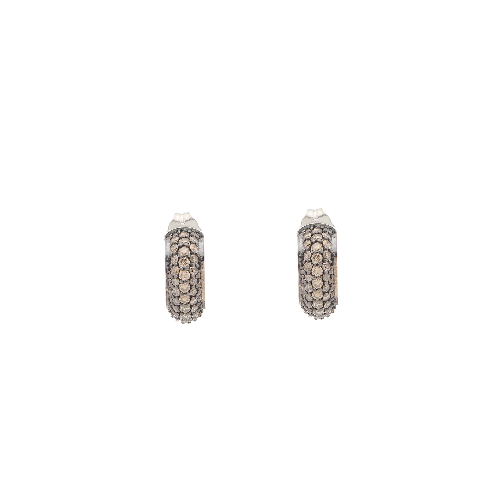Luna Huggies - Silver with Brown Diamond Pave