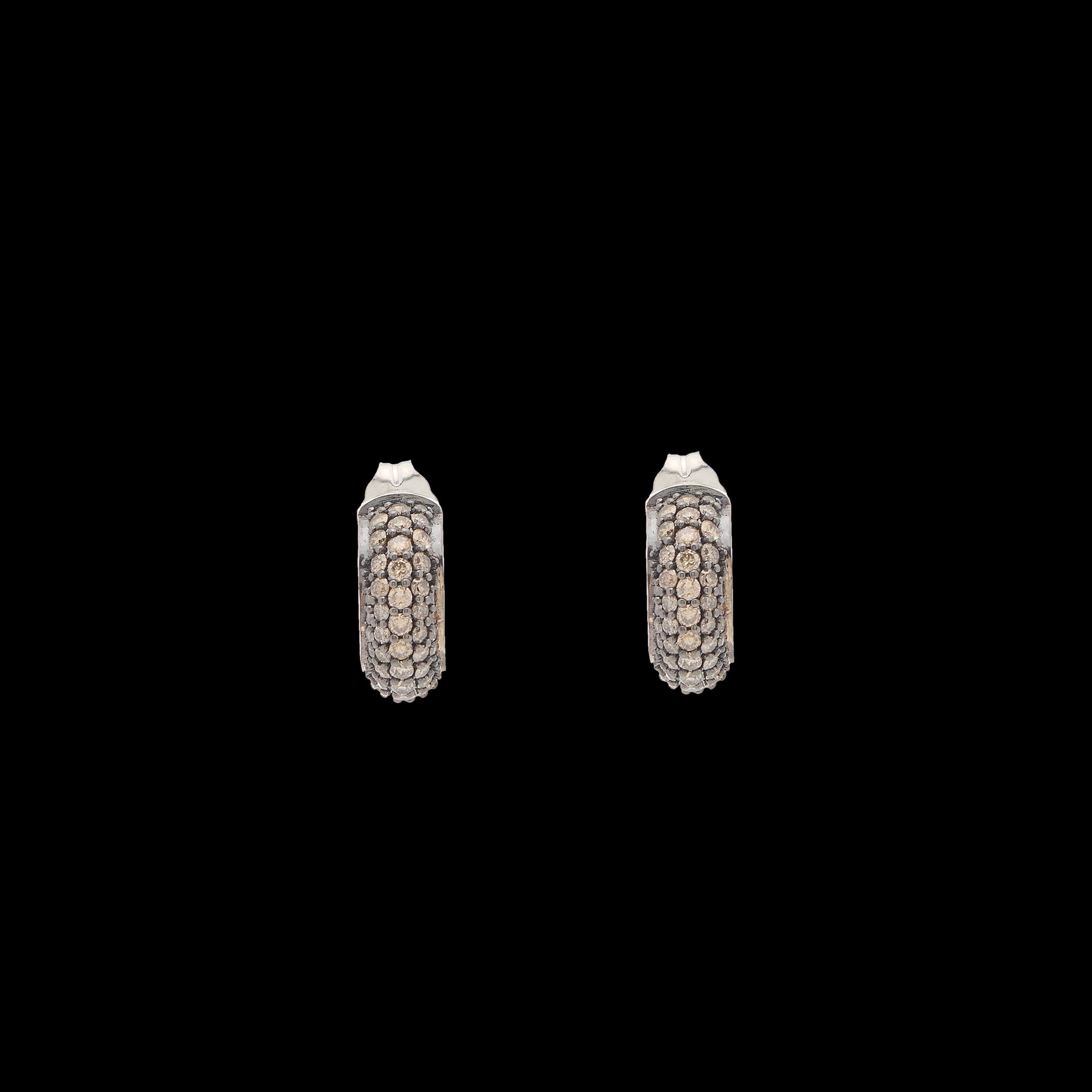 Luna Huggies - Silver with Brown Diamond Pave