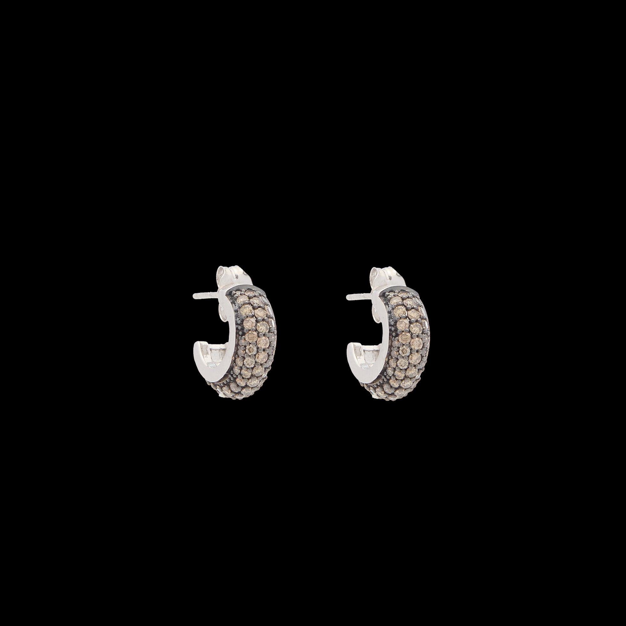 Luna Huggies - Silver with Brown Diamond Pave