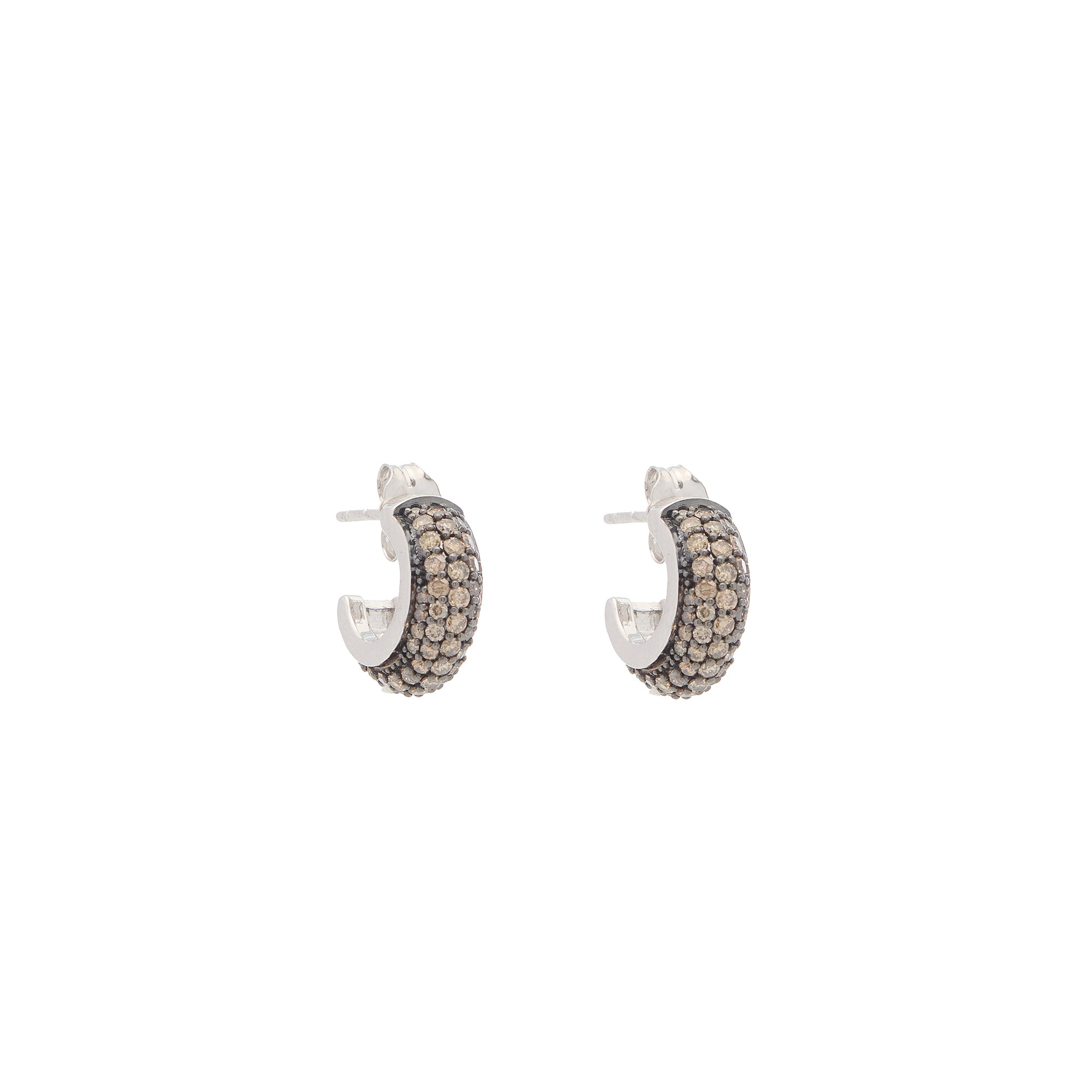 Luna Huggies - Silver with Brown Diamond Pave