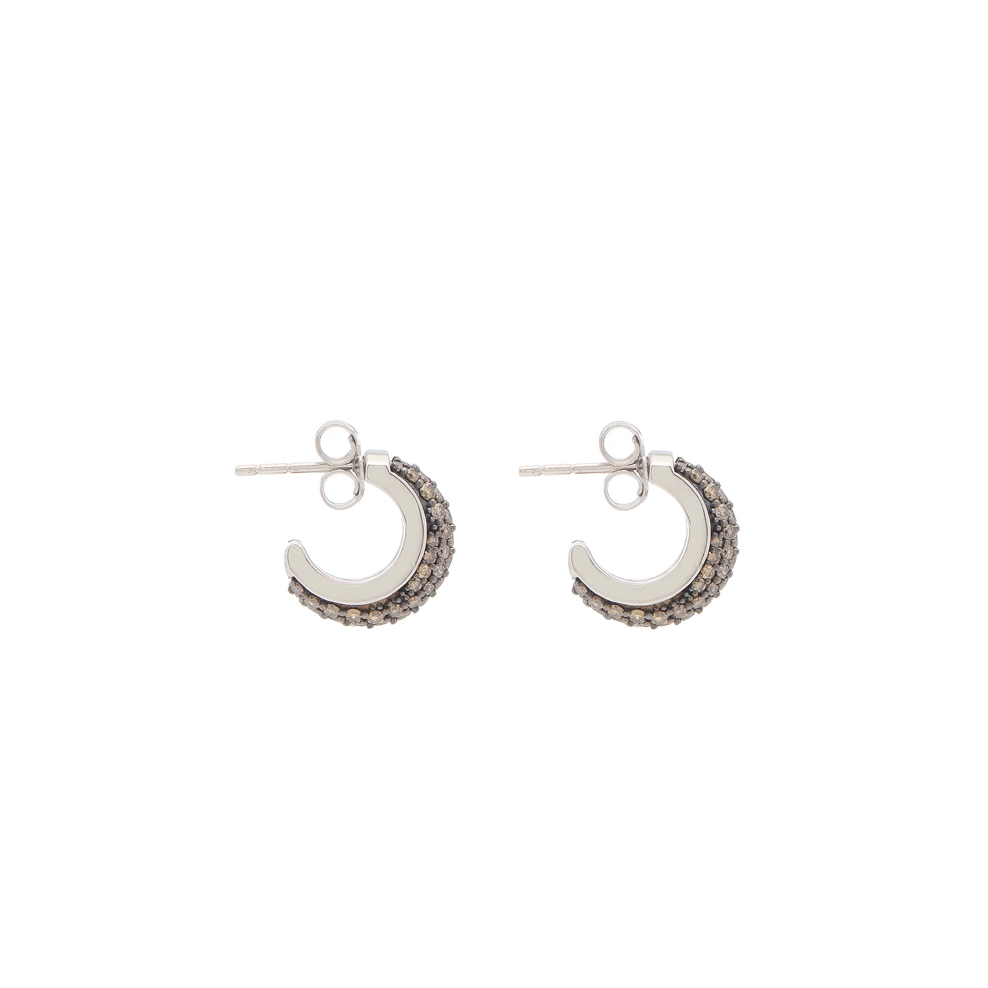 Luna Huggies - Silver with Brown Diamond Pave