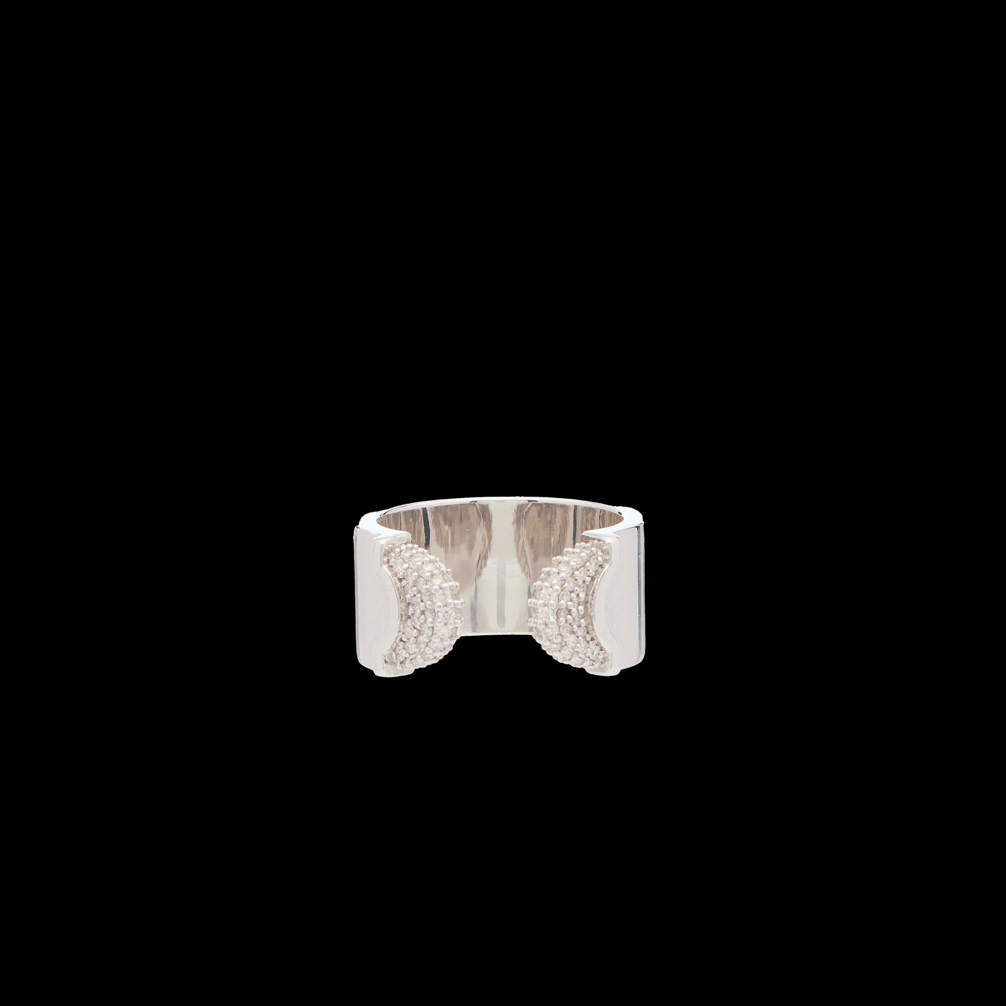 Doppia Luna Ring - Silver White Diamond Pave