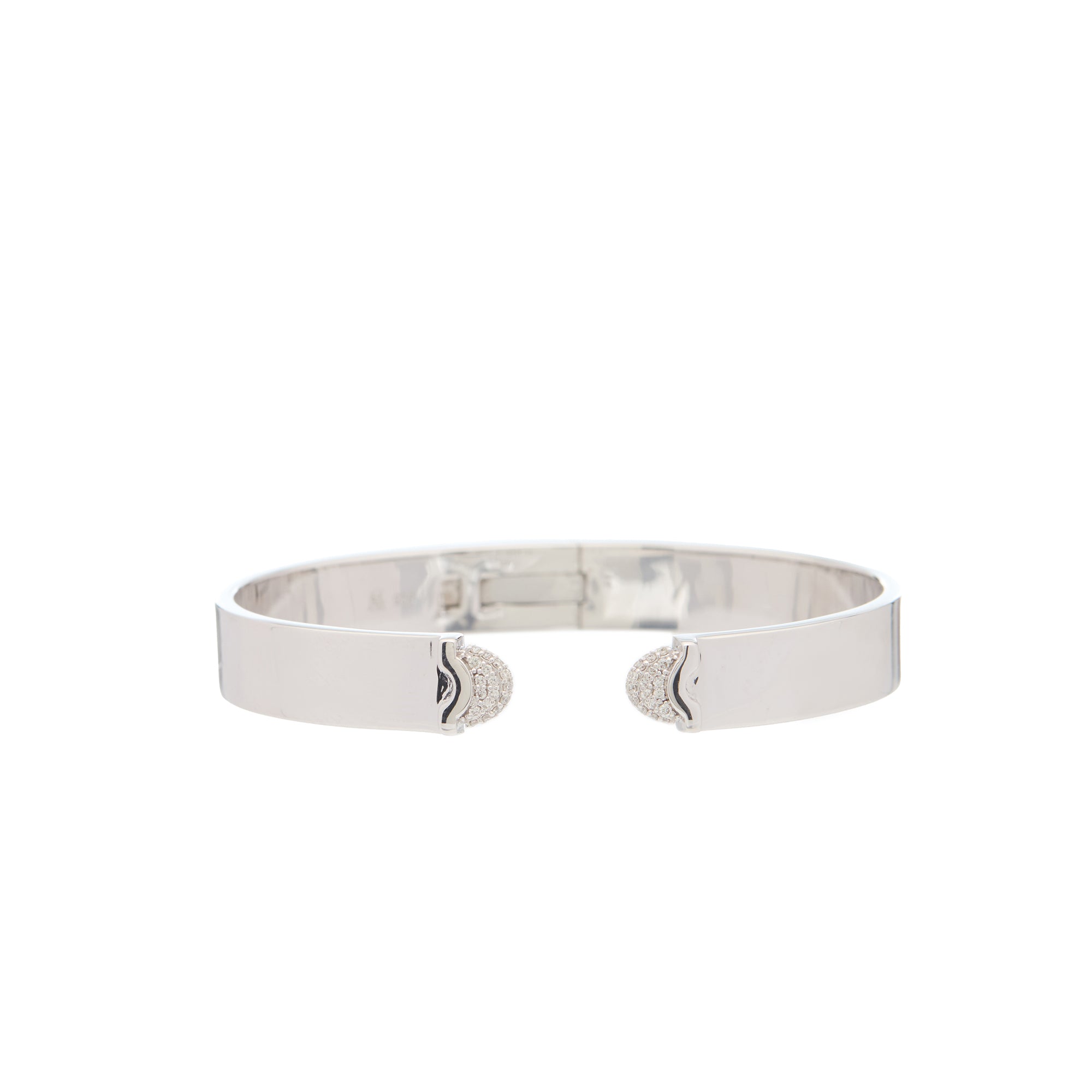 Doppia Luna Slim Cuff - Silver White Diamond Pave