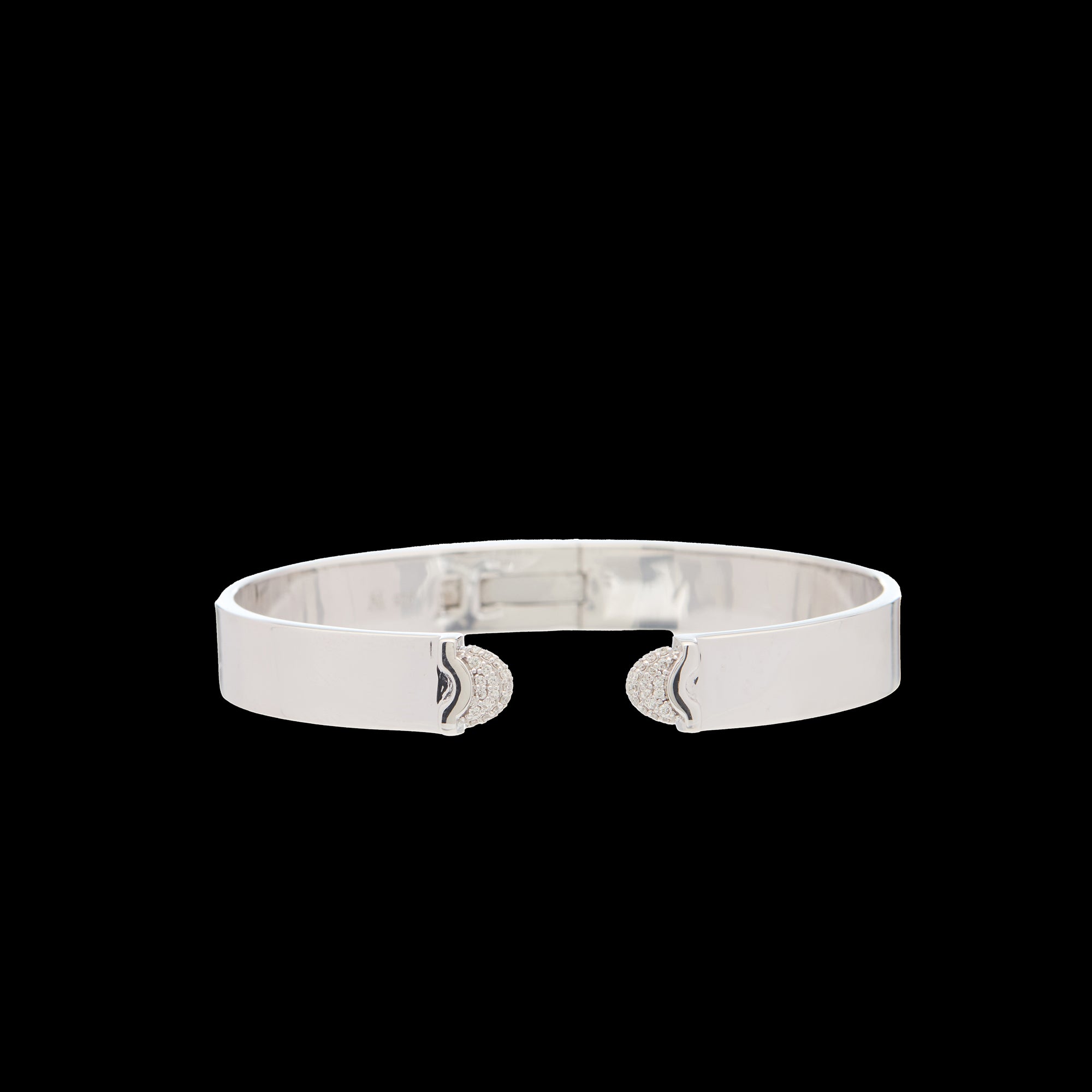 Doppia Luna Slim Cuff - Silver White Diamond Pave
