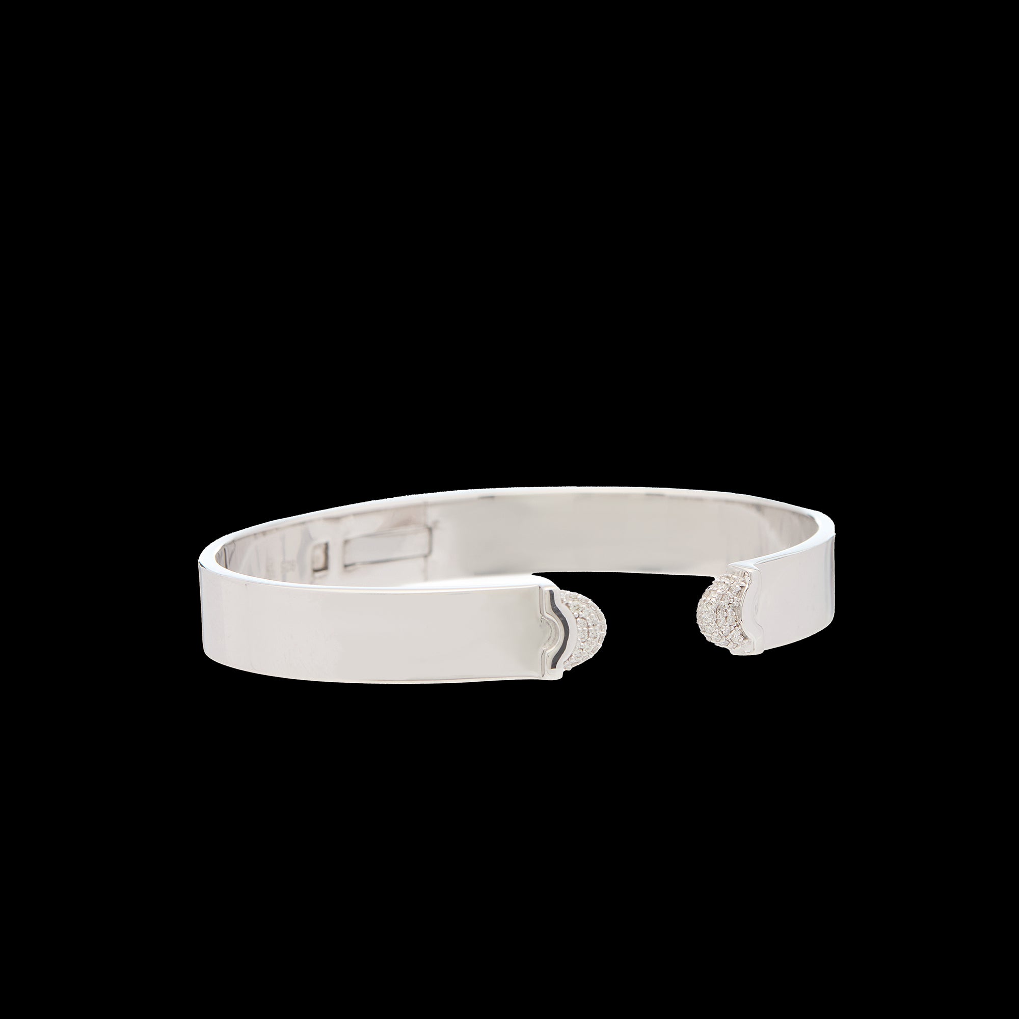 Doppia Luna Slim Cuff - Silver White Diamond Pave