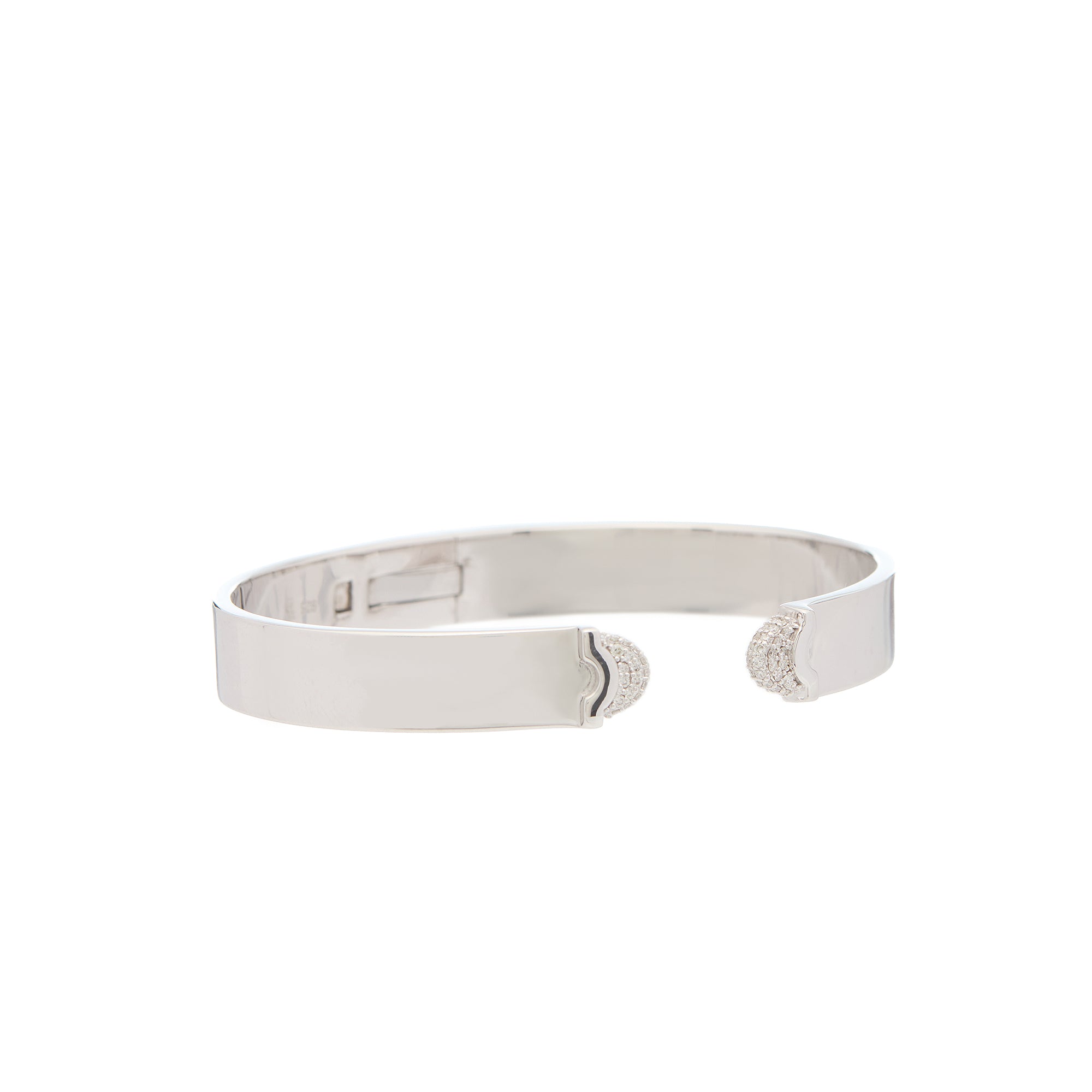 Doppia Luna Slim Cuff - Silver White Diamond Pave