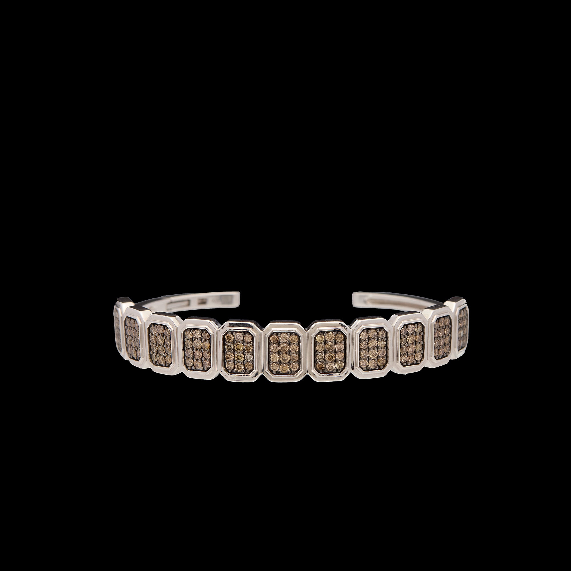 Ray of Light -  Quatrum Cuff  Silver - Brown Pave Diamonds