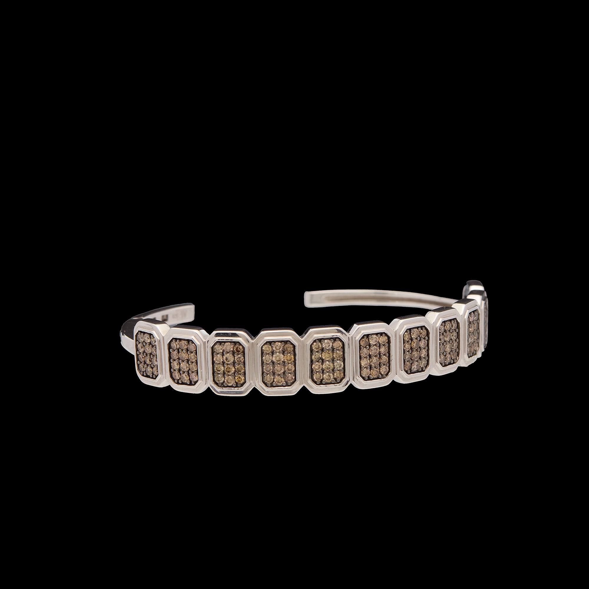 Ray of Light -  Quatrum Cuff  Silver - Brown Pave Diamonds