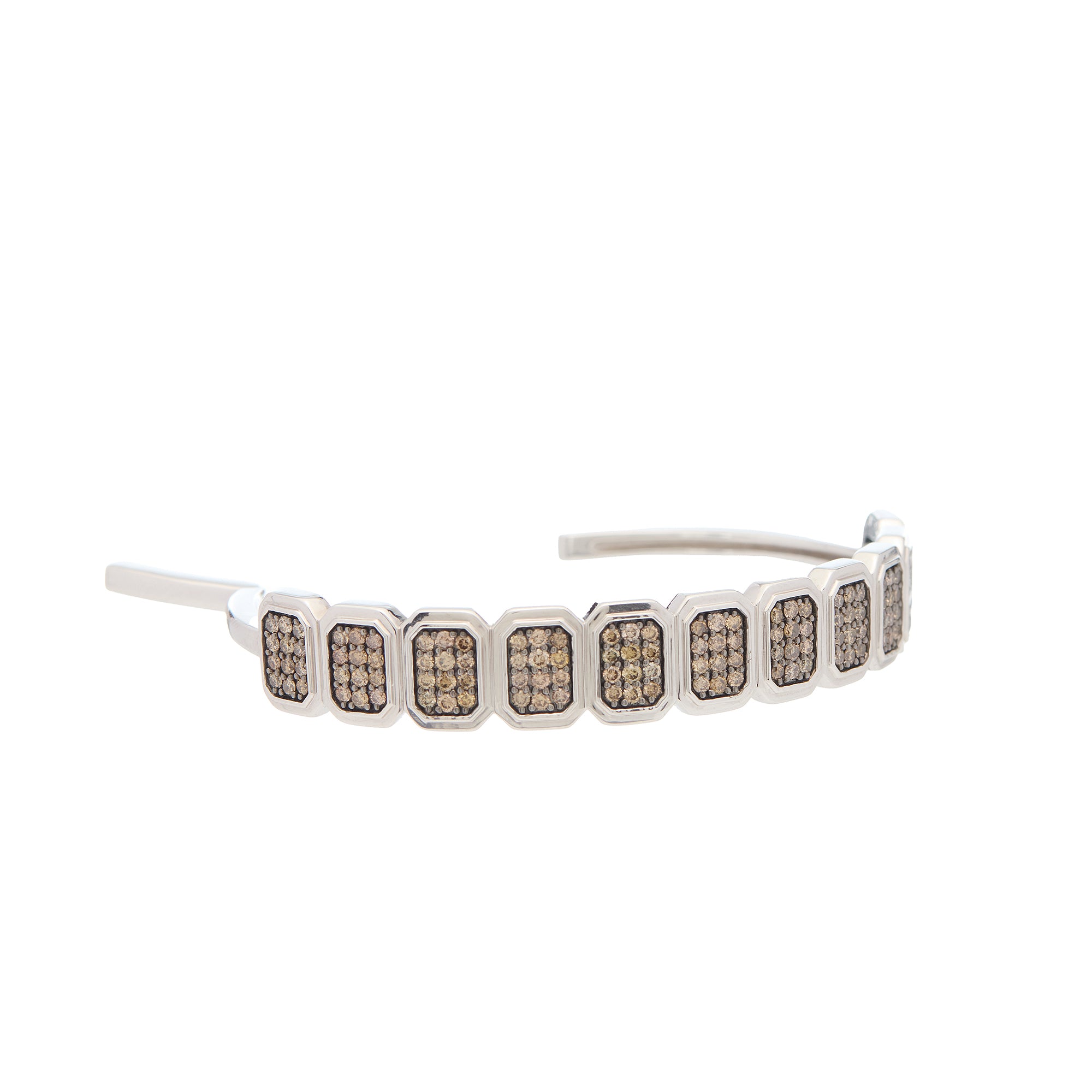 Ray of Light -  Quatrum Cuff  Silver - Brown Pave Diamonds