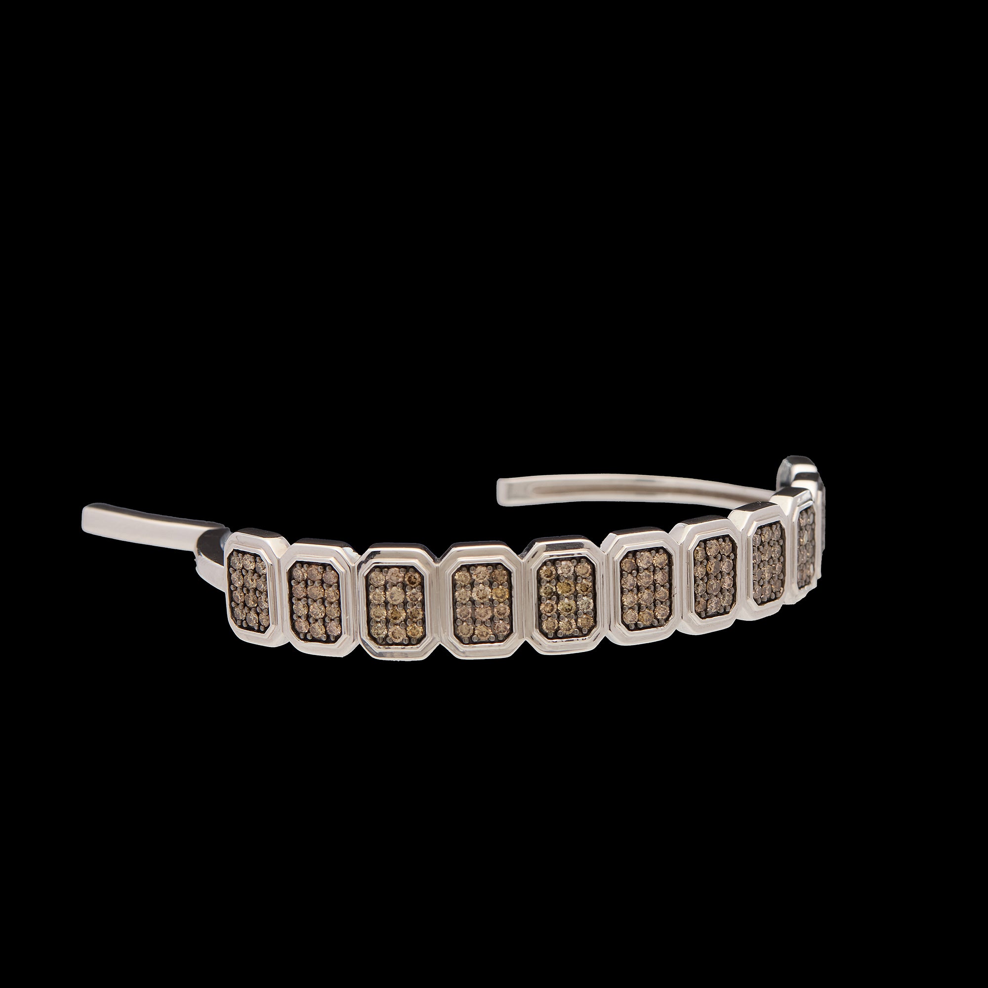 Ray of Light -  Quatrum Cuff  Silver - Brown Pave Diamonds
