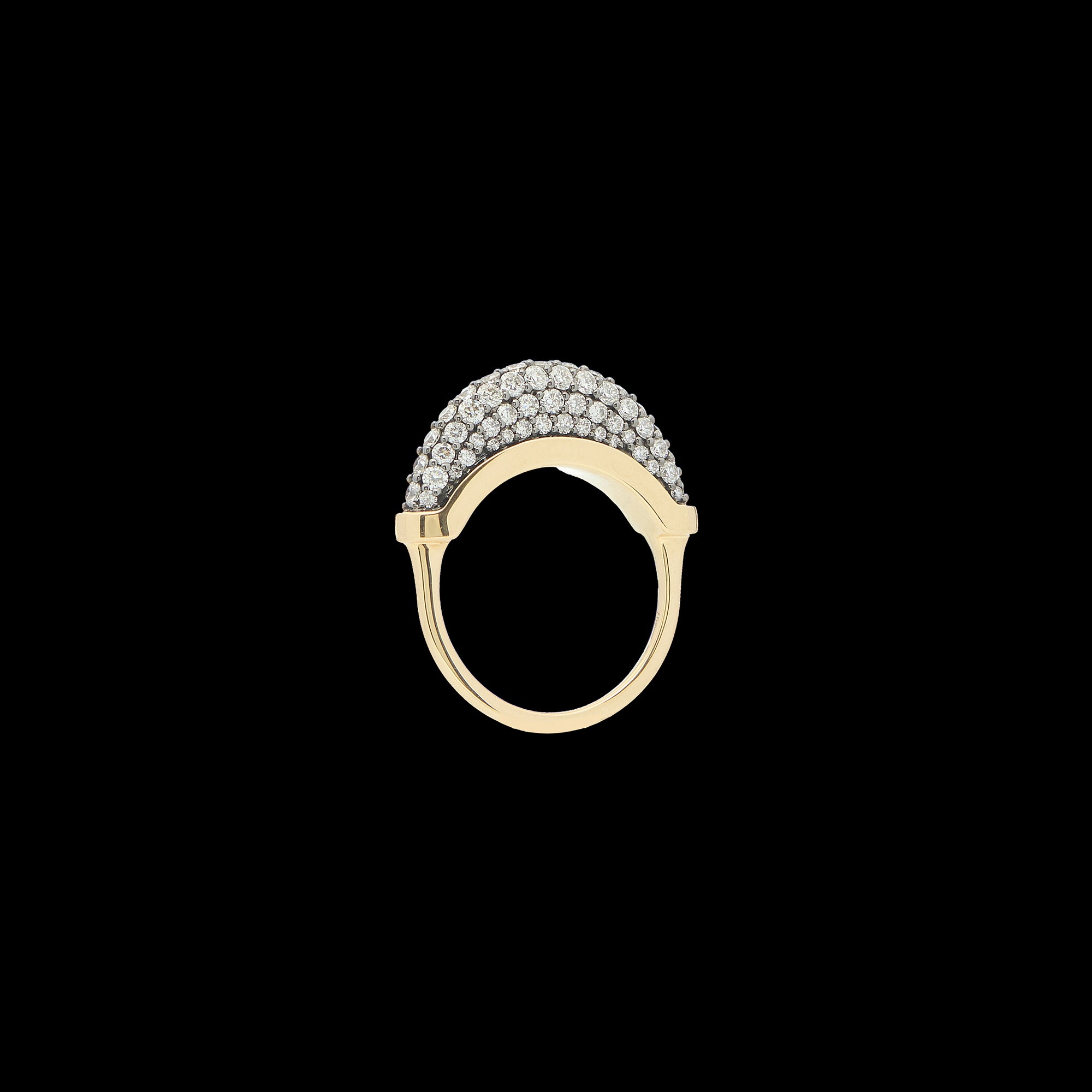 Luna Micro Ring - Gold with White Diamond  Pave Rhodium Base