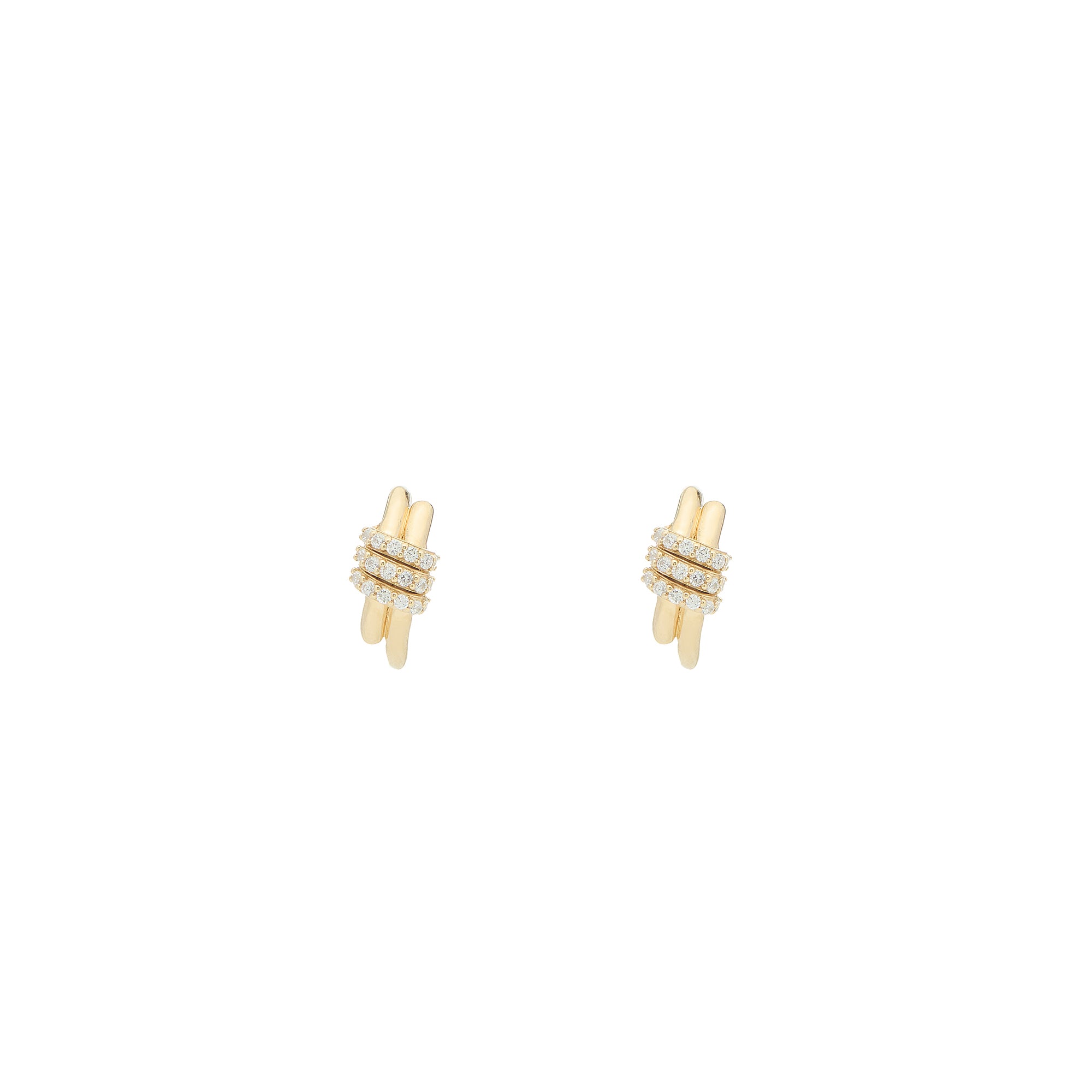 Eclipse Mini Hoops - Gold  3 Row White Diamond Pave