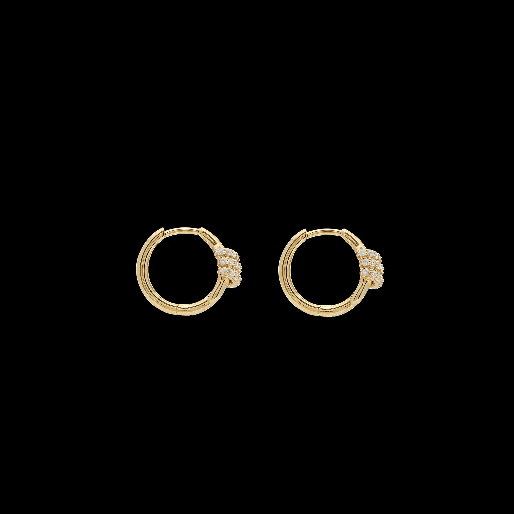 Eclipse Mini Hoops - Gold  3 Row White Diamond Pave