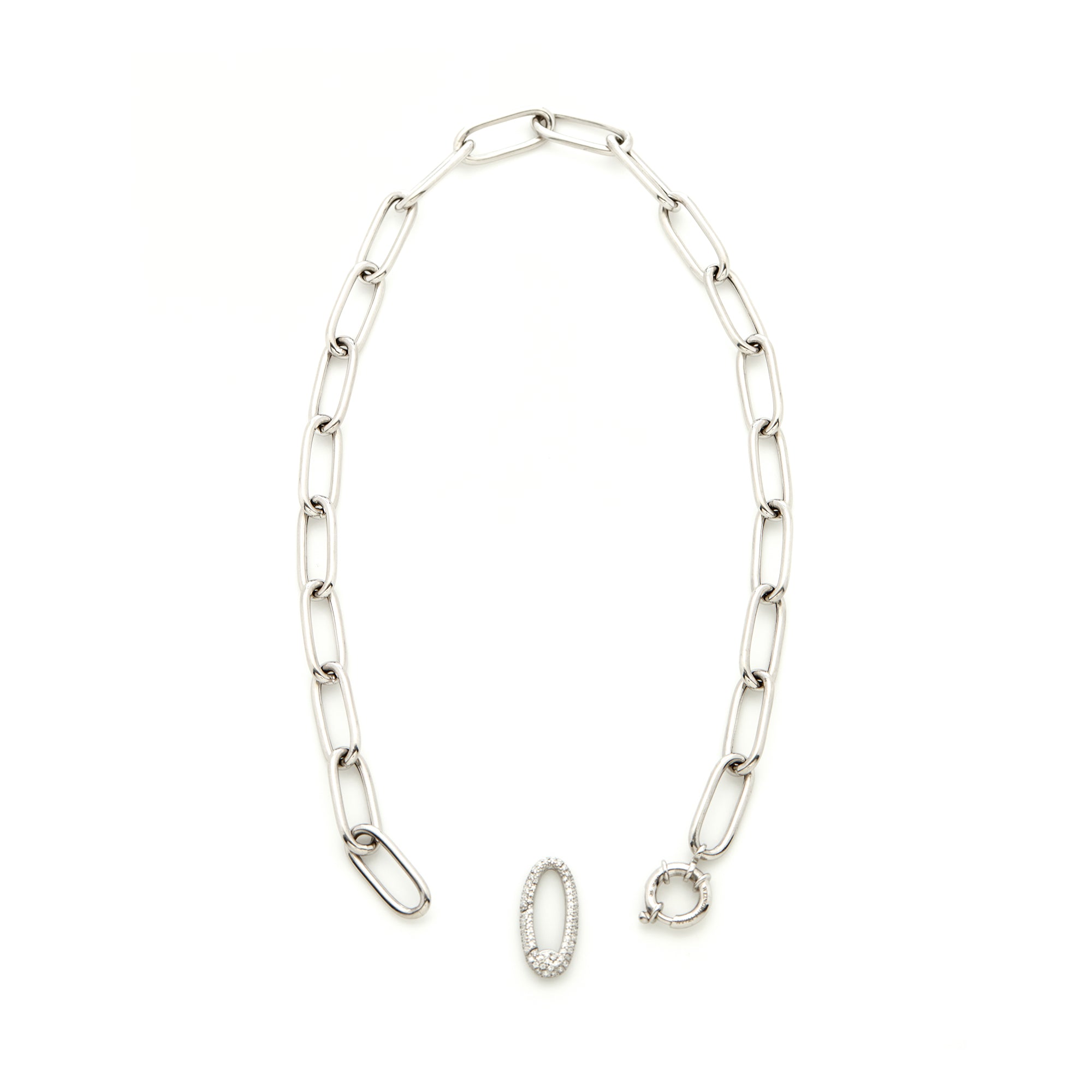 Luna Link Necklace  - Silver with Diamond Pave Link