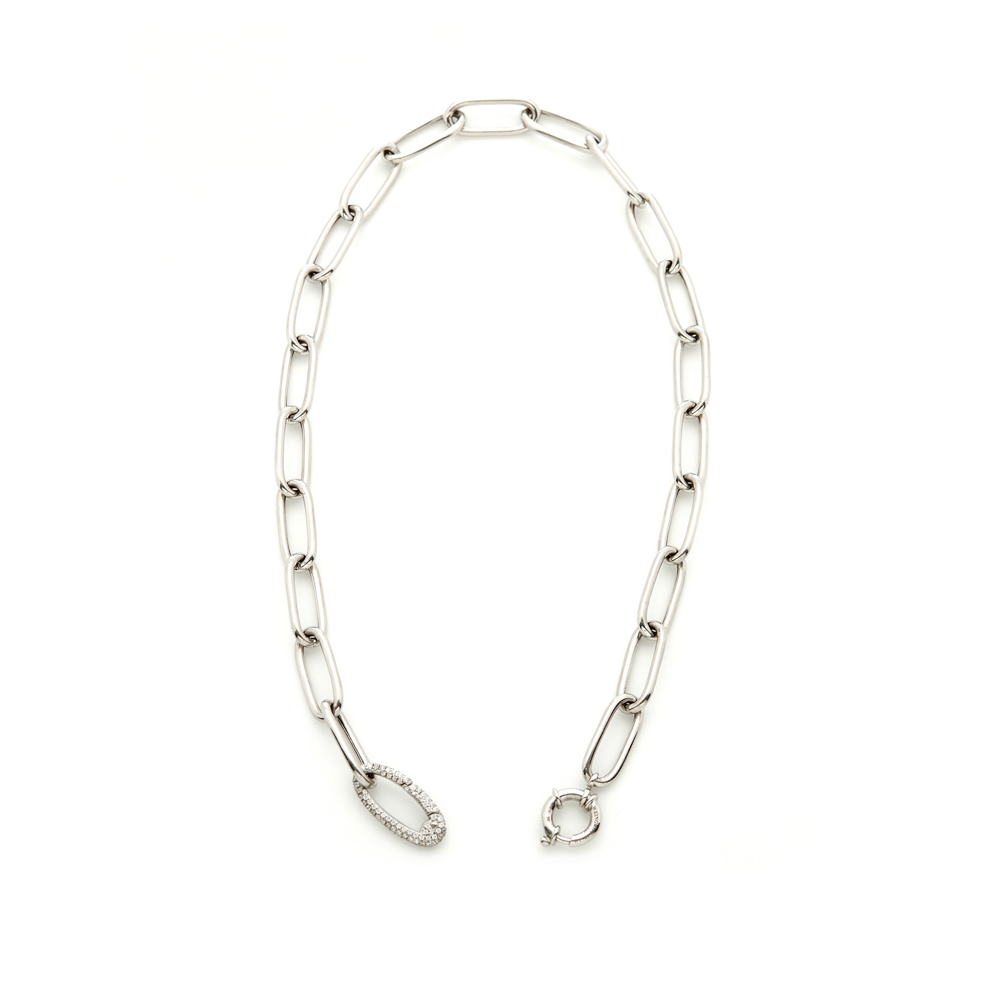 Luna Link Necklace  - Silver with Diamond Pave Link