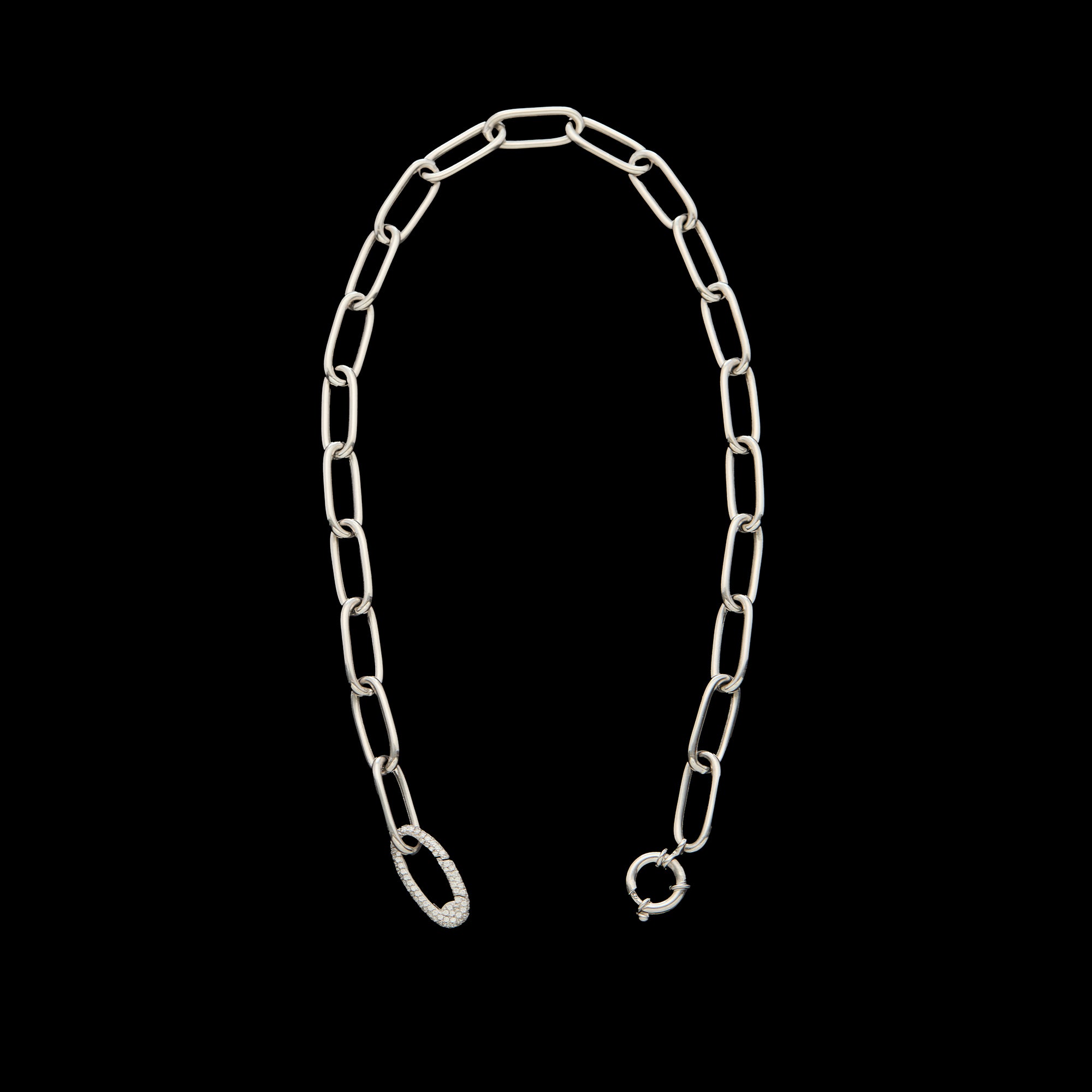 Luna Link Necklace  - Silver with Diamond Pave Link