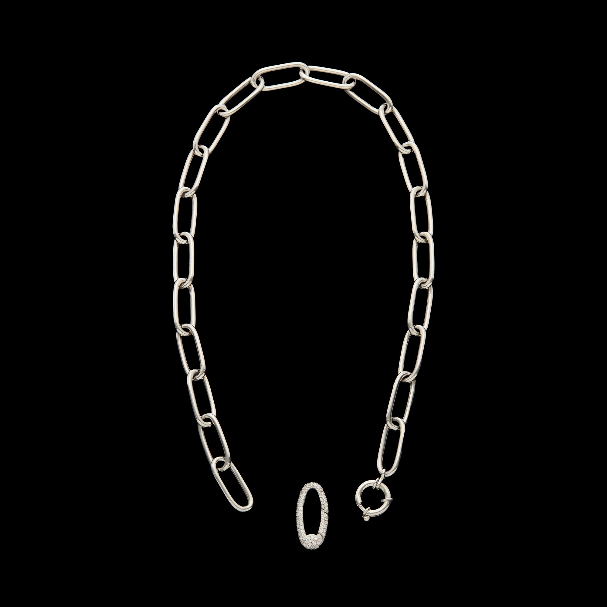 Luna Link Necklace  - Silver with Diamond Pave Link
