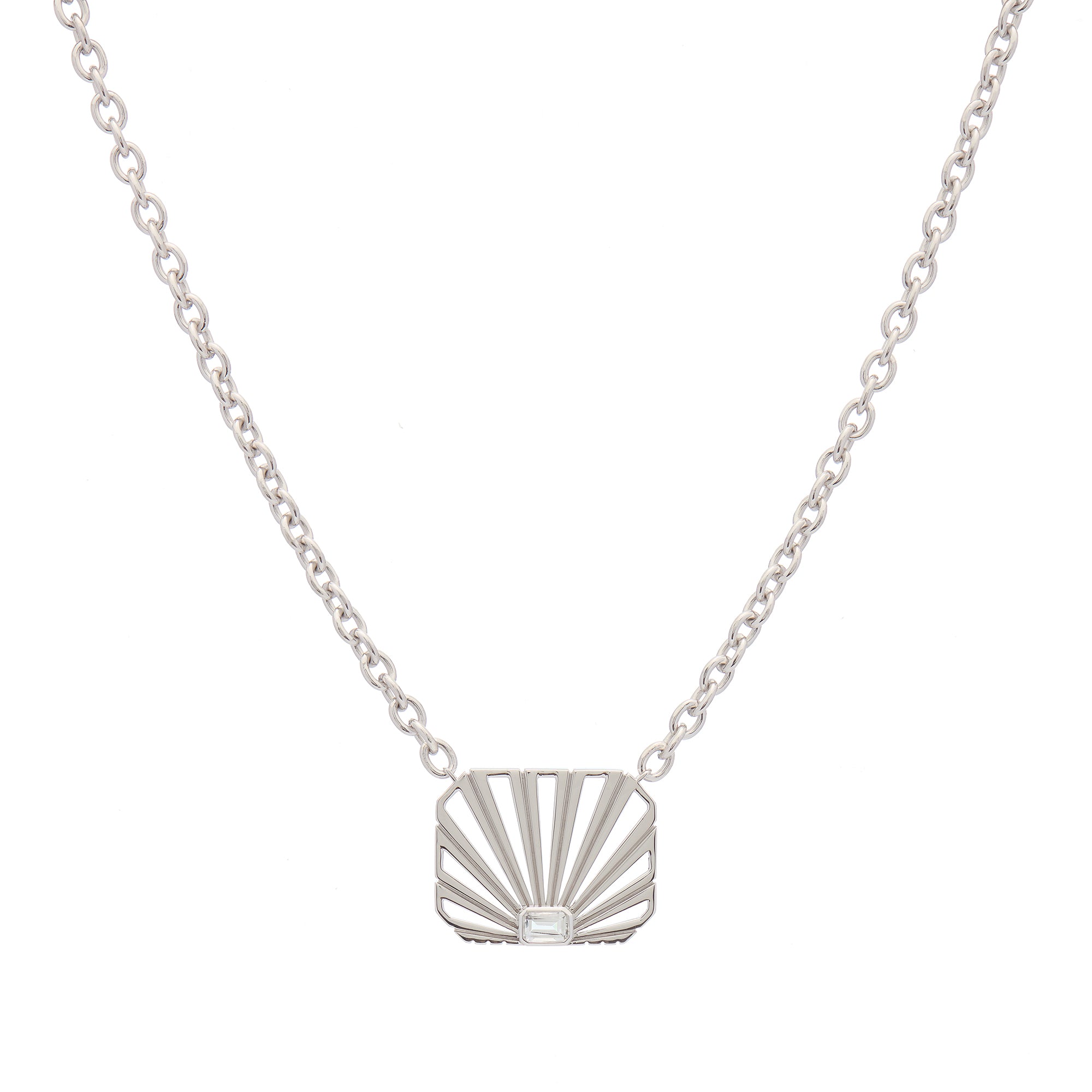 Ray of Light Solitaire Caged Necklace Silver