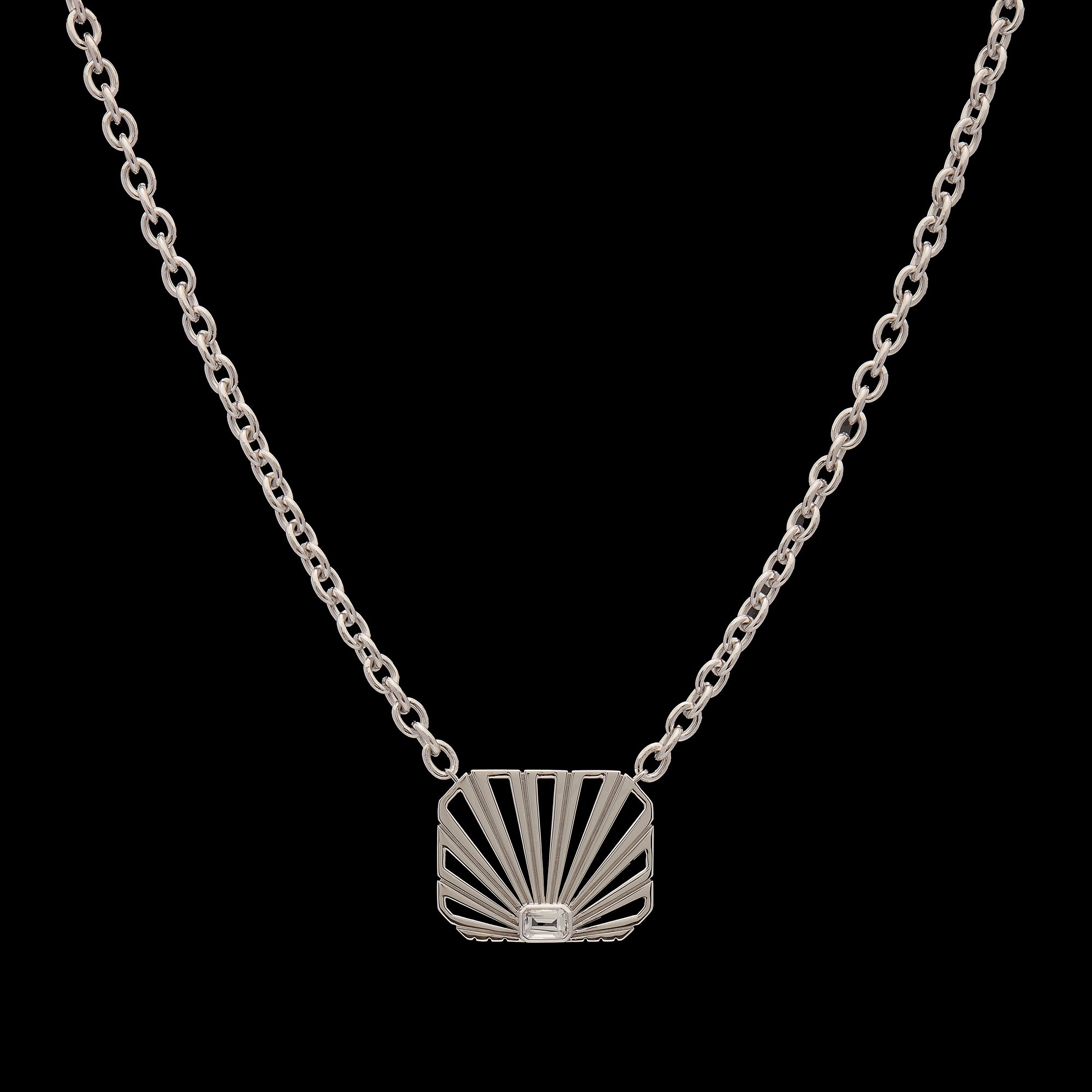 Ray of Light Solitaire Caged Necklace Silver