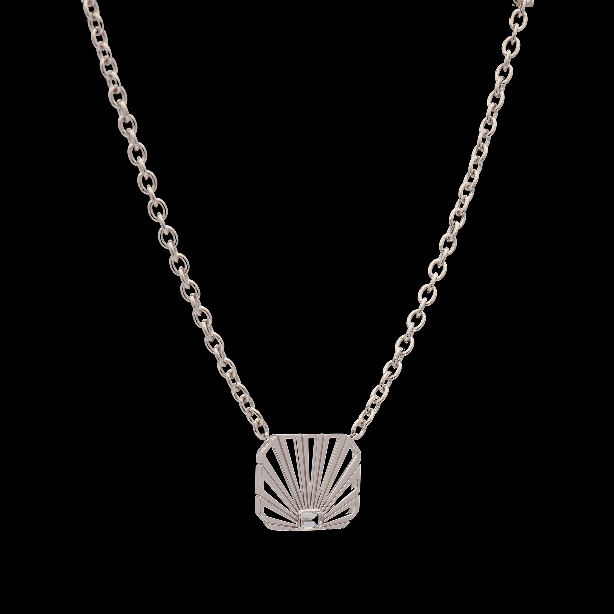 Ray of Light Solitaire Caged Necklace Silver