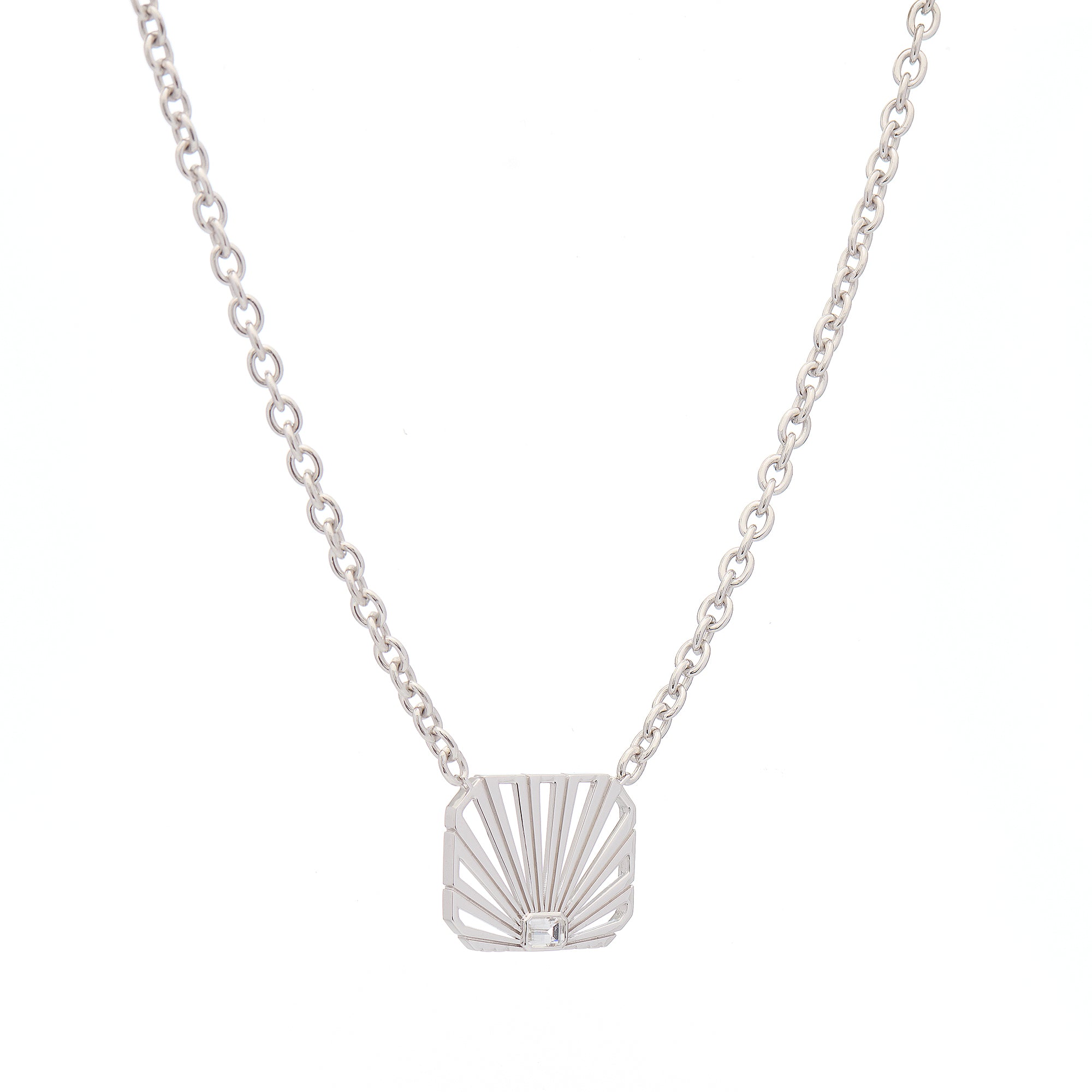 Ray of Light Solitaire Caged Necklace Silver