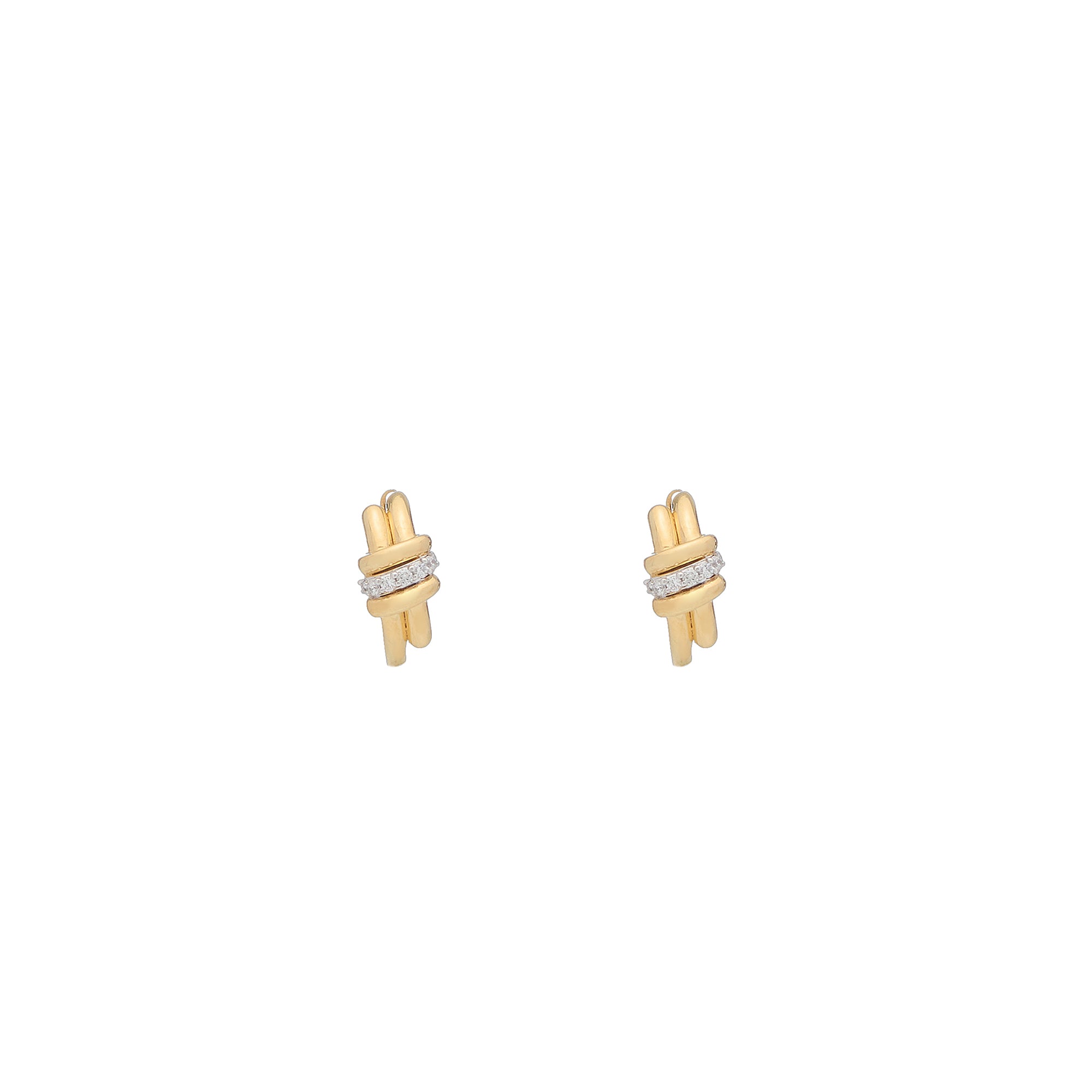 Eclipse Mini Hoops - Gold  1 Row White Diamond Pave