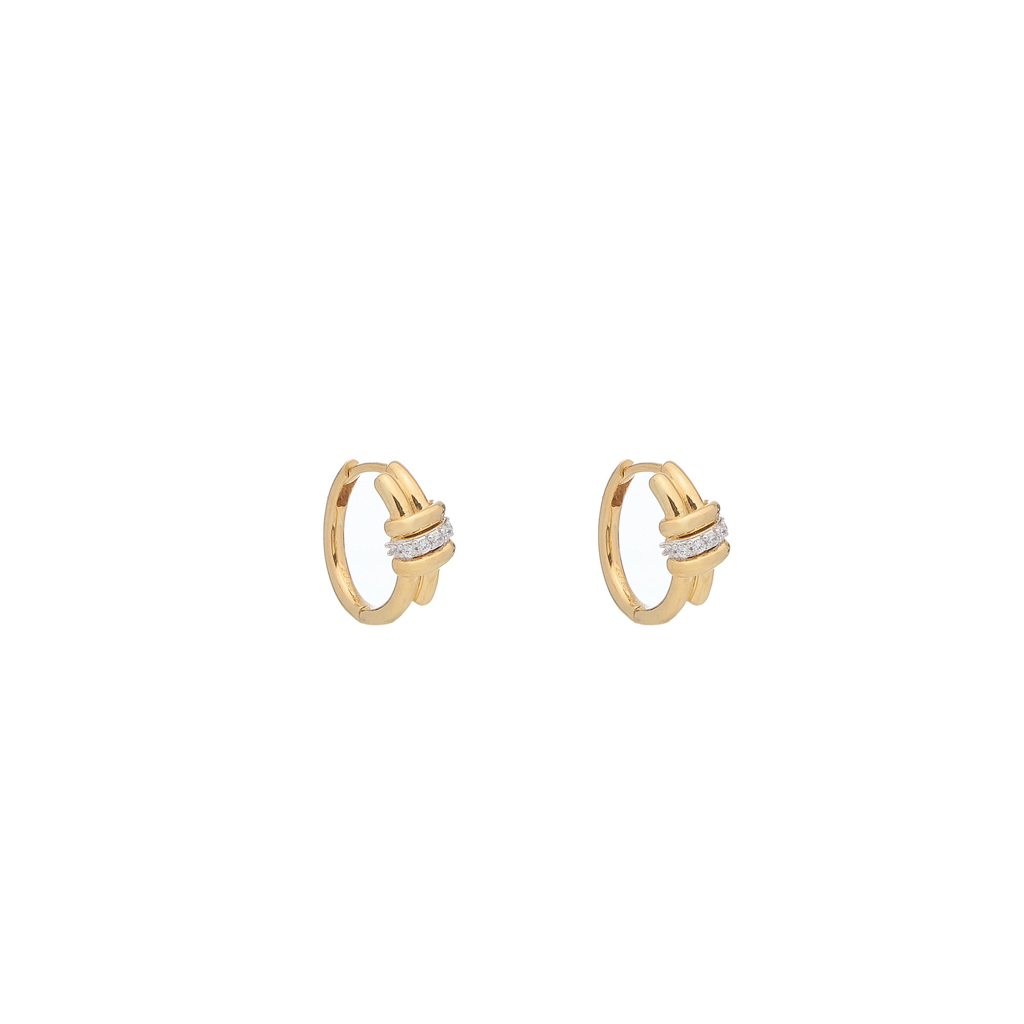 Eclipse Mini Hoops - Gold  1 Row White Diamond Pave
