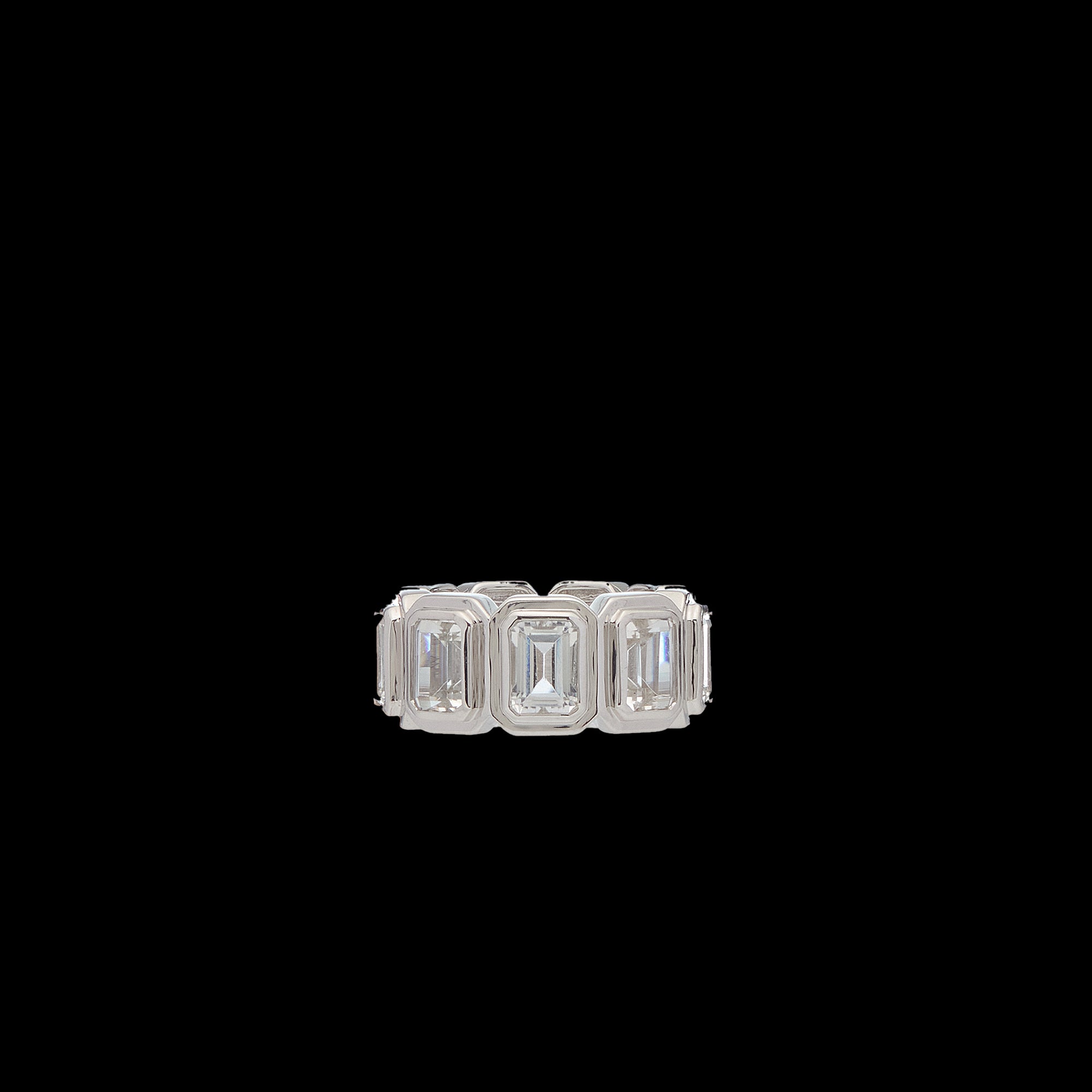 Ray of Light - Silver Quatrum Wide Band - White Topaz