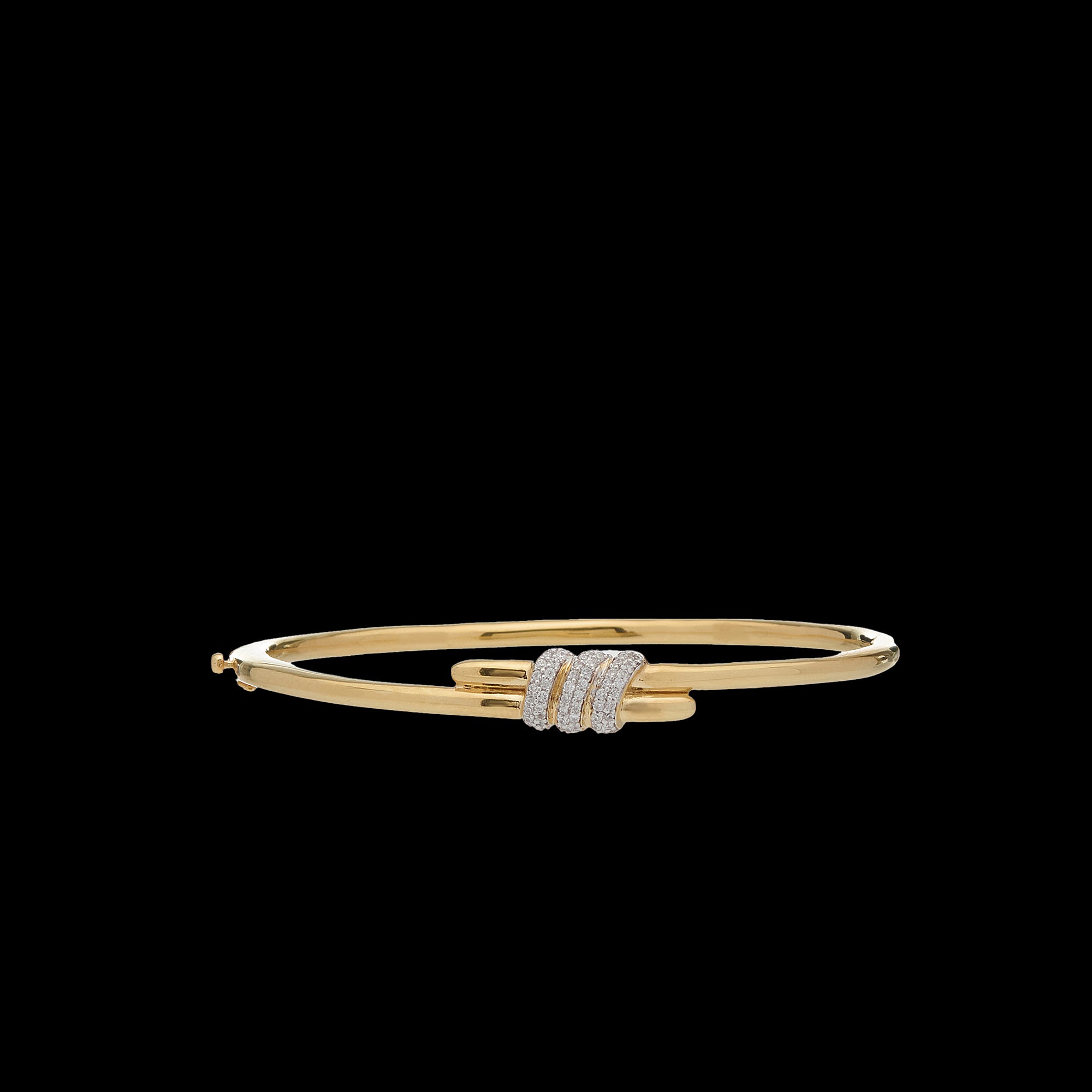 Eclipse Small Bangle - Gold with 3 row of White Diamond Pave