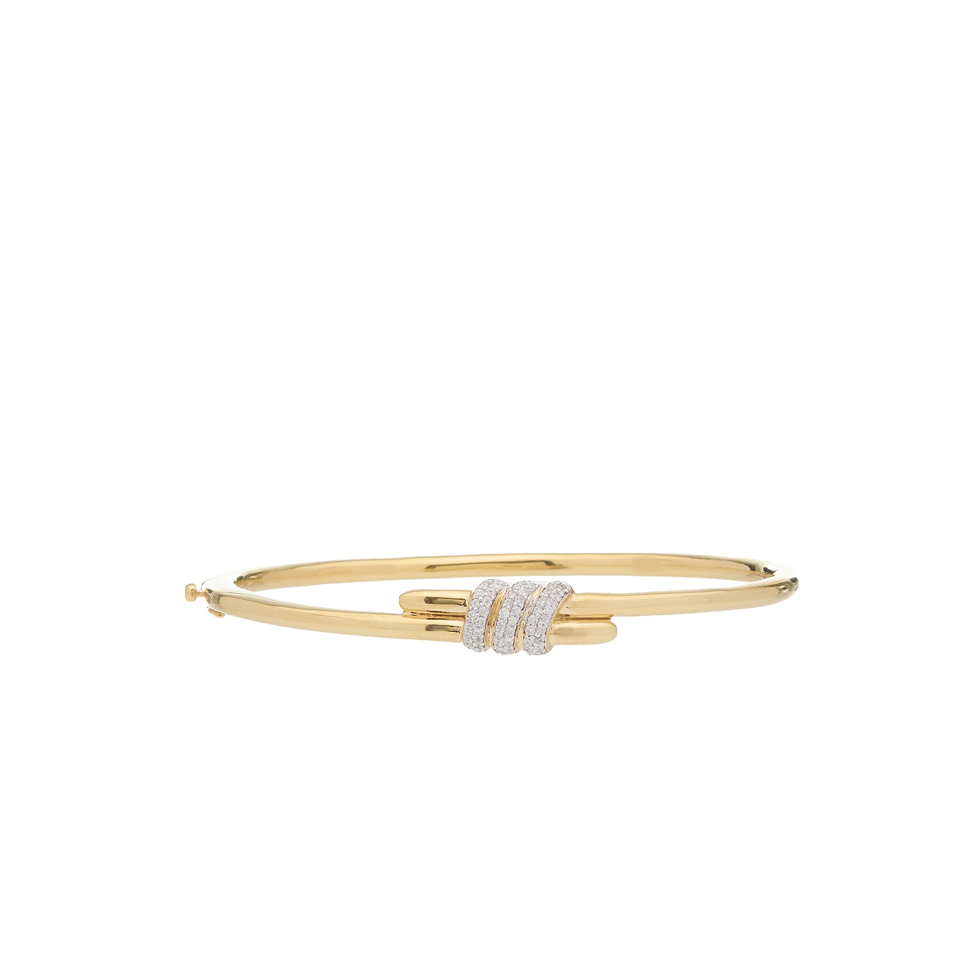 Eclipse Small Bangle - Gold with 3 row of White Diamond Pave