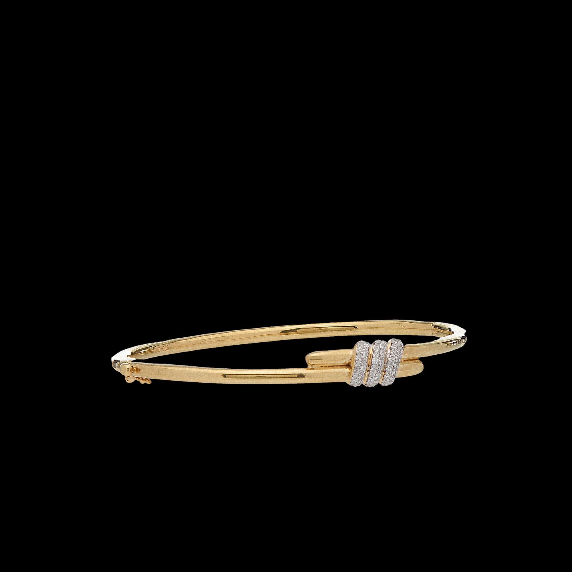 Eclipse Small Bangle - Gold with 3 row of White Diamond Pave