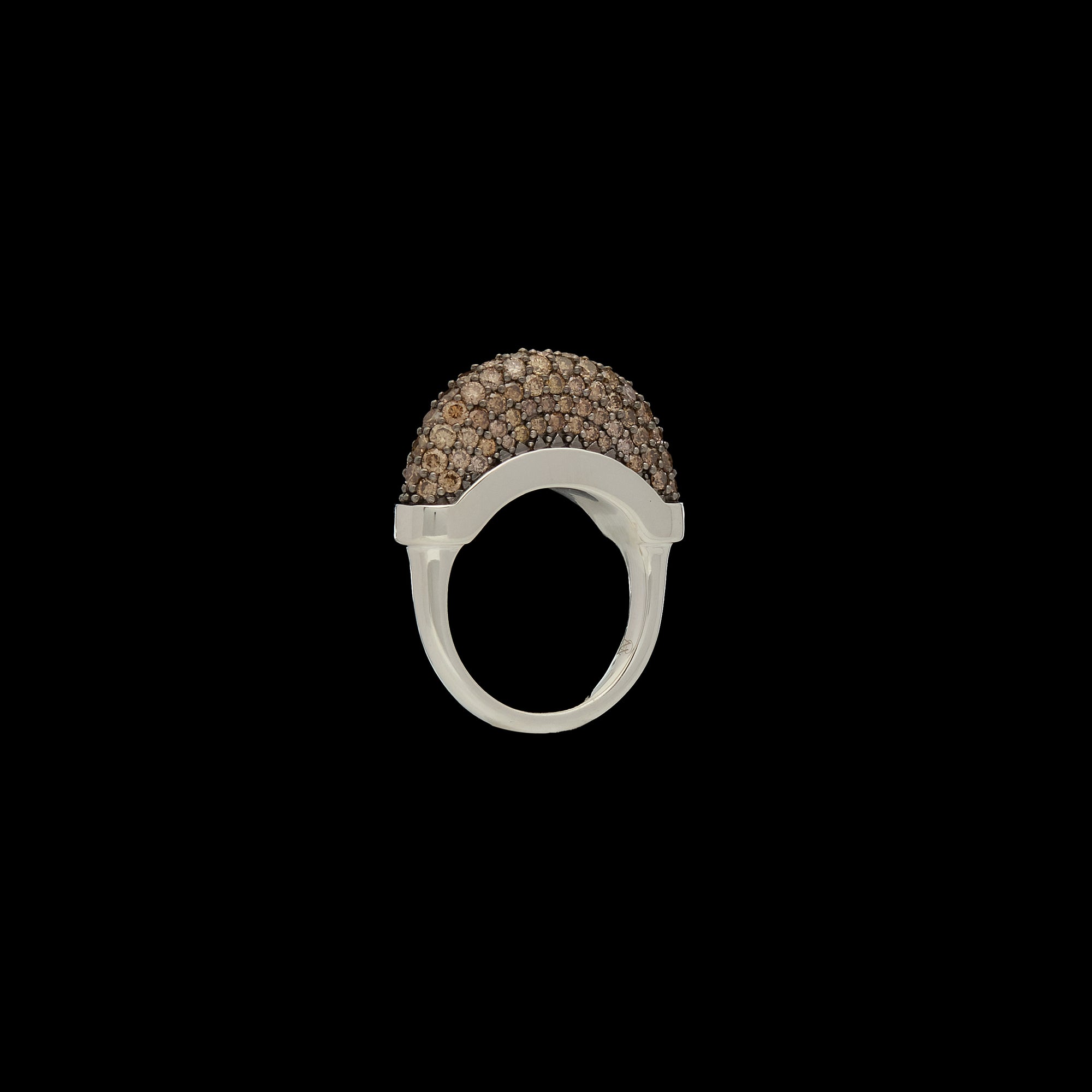 Luna Mini Ring - Silver with Brown  Diamond Pave