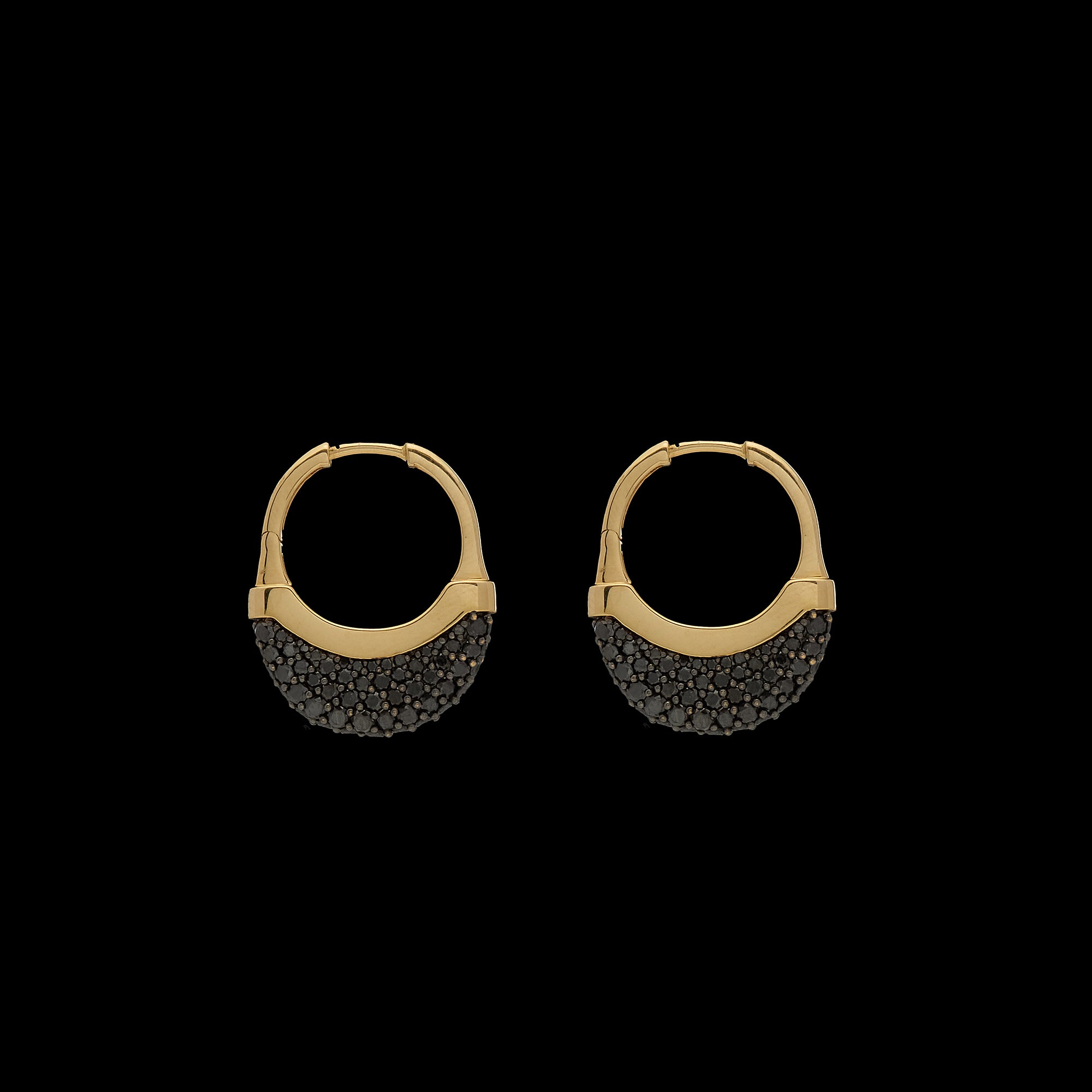 Luna Medium  Hoops - Gold with Black Diamond Pave