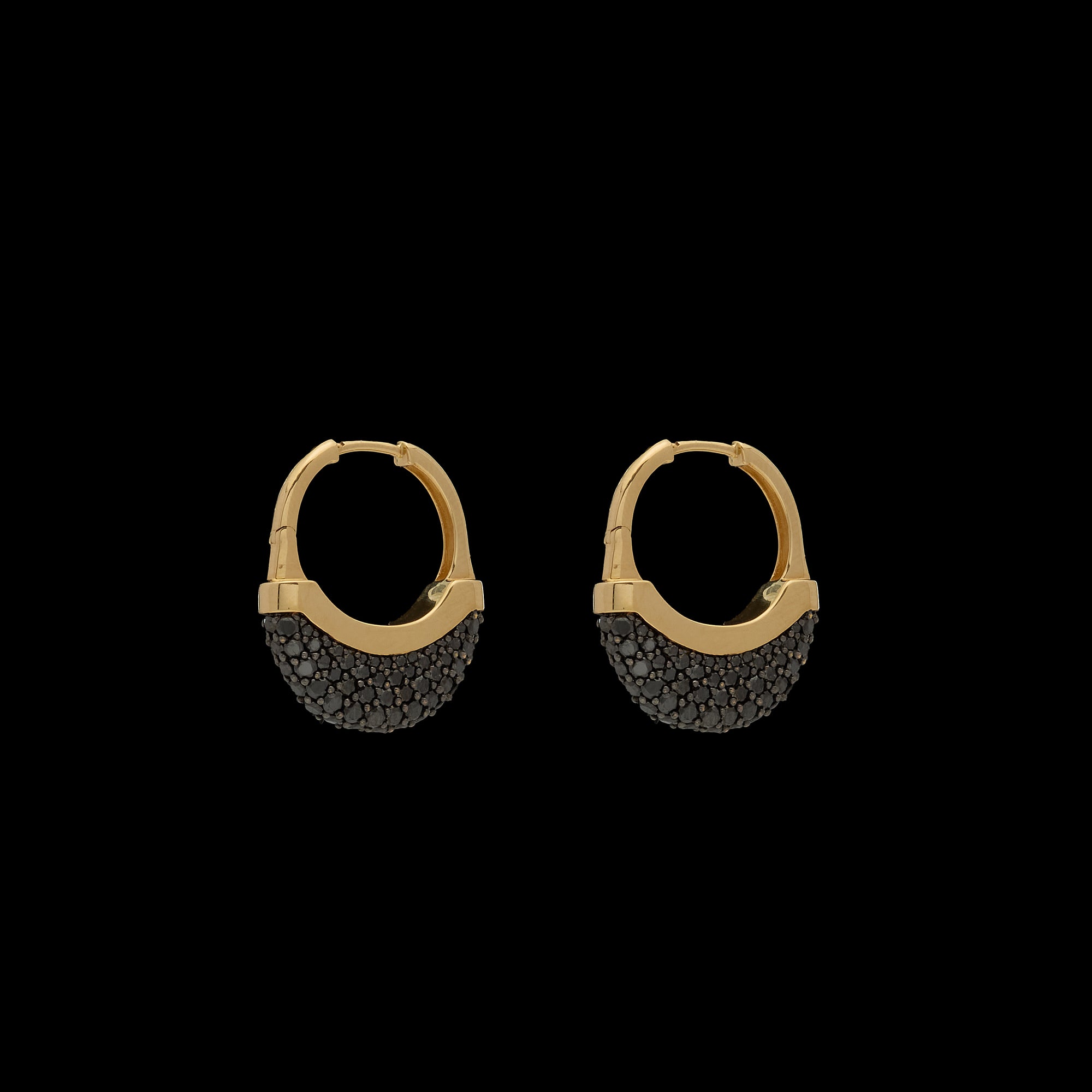 Luna Medium  Hoops - Gold with Black Diamond Pave