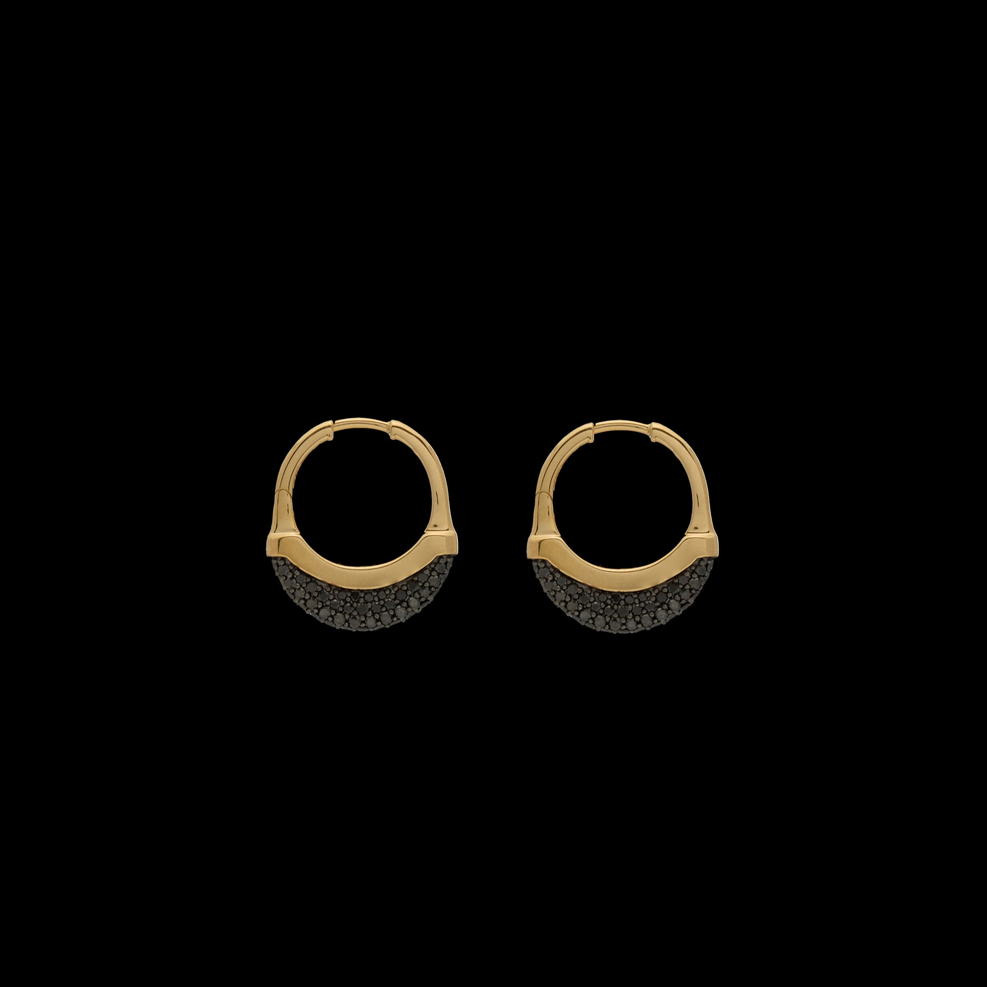 Luna Small  Hoops - Gold with Black Diamond Pave