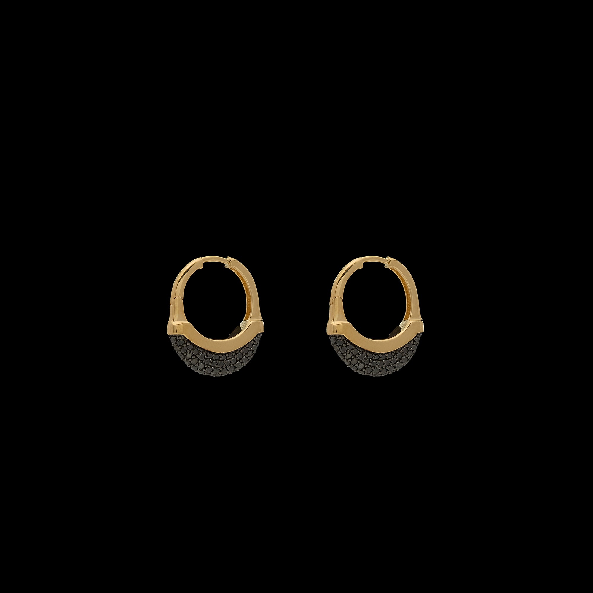 Luna Small  Hoops - Gold with Black Diamond Pave
