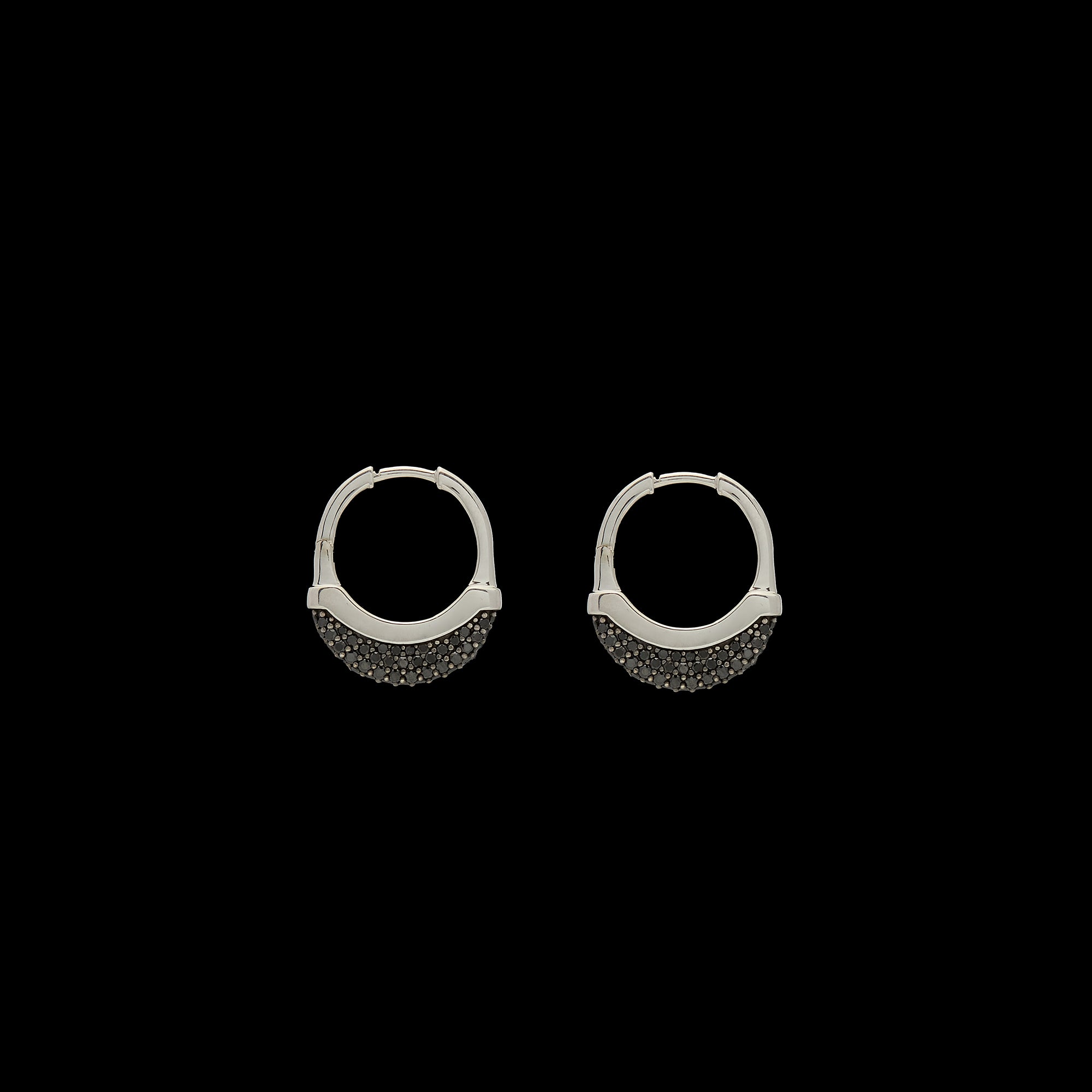 Luna Small Hoops - Silver with Black Diamond Pave