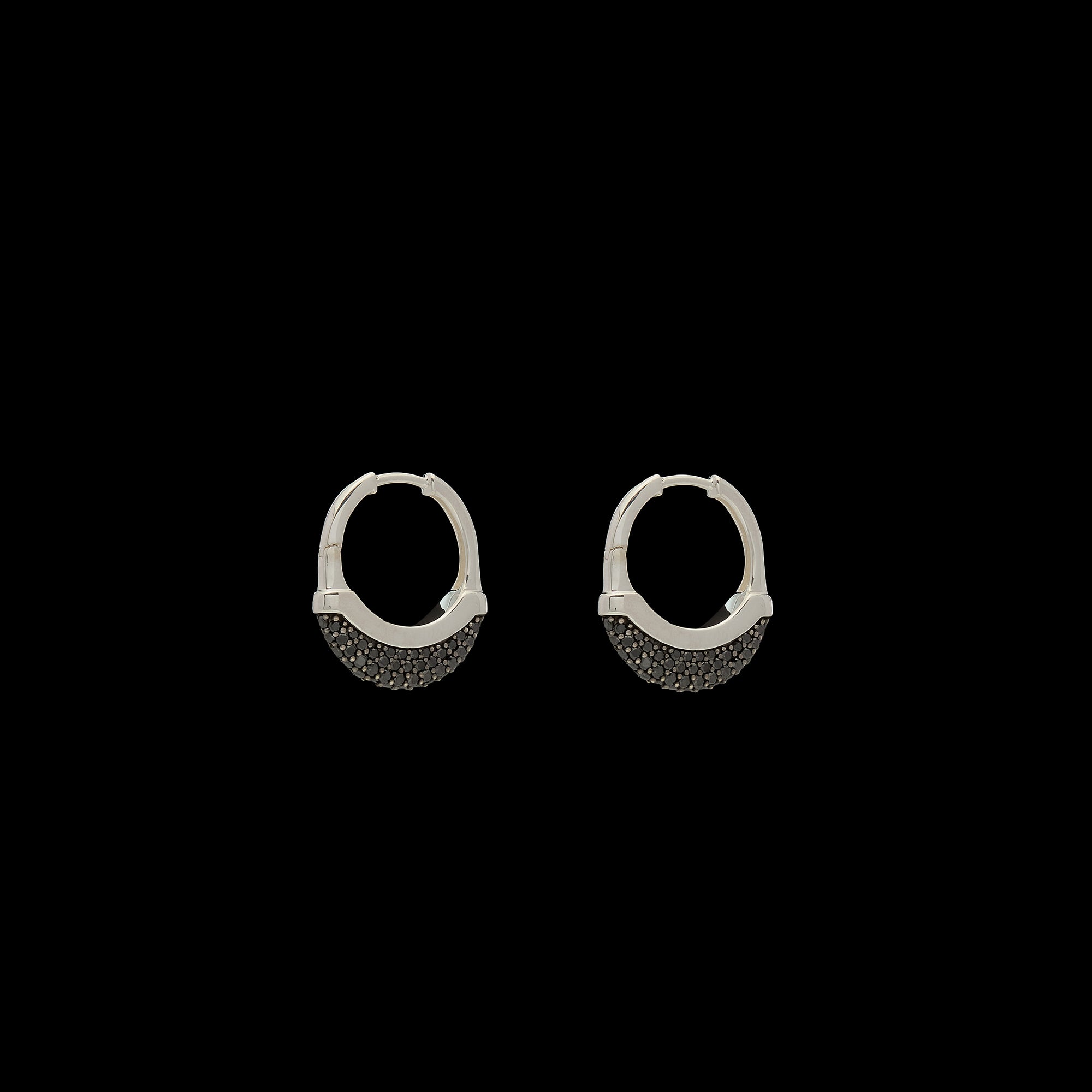 Luna Small Hoops - Silver with Black Diamond Pave
