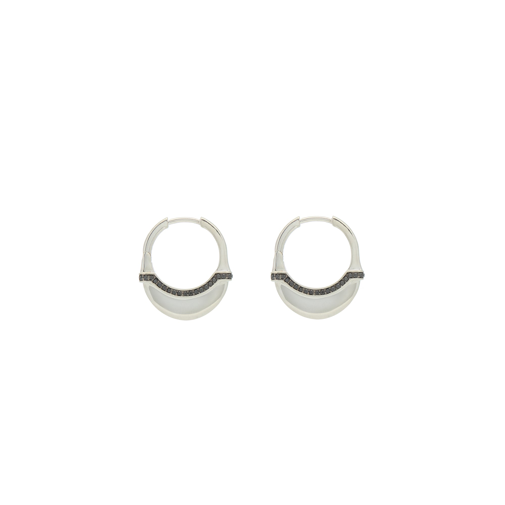 Luna X-Small Hoops - Silver with Black Diamond Detail