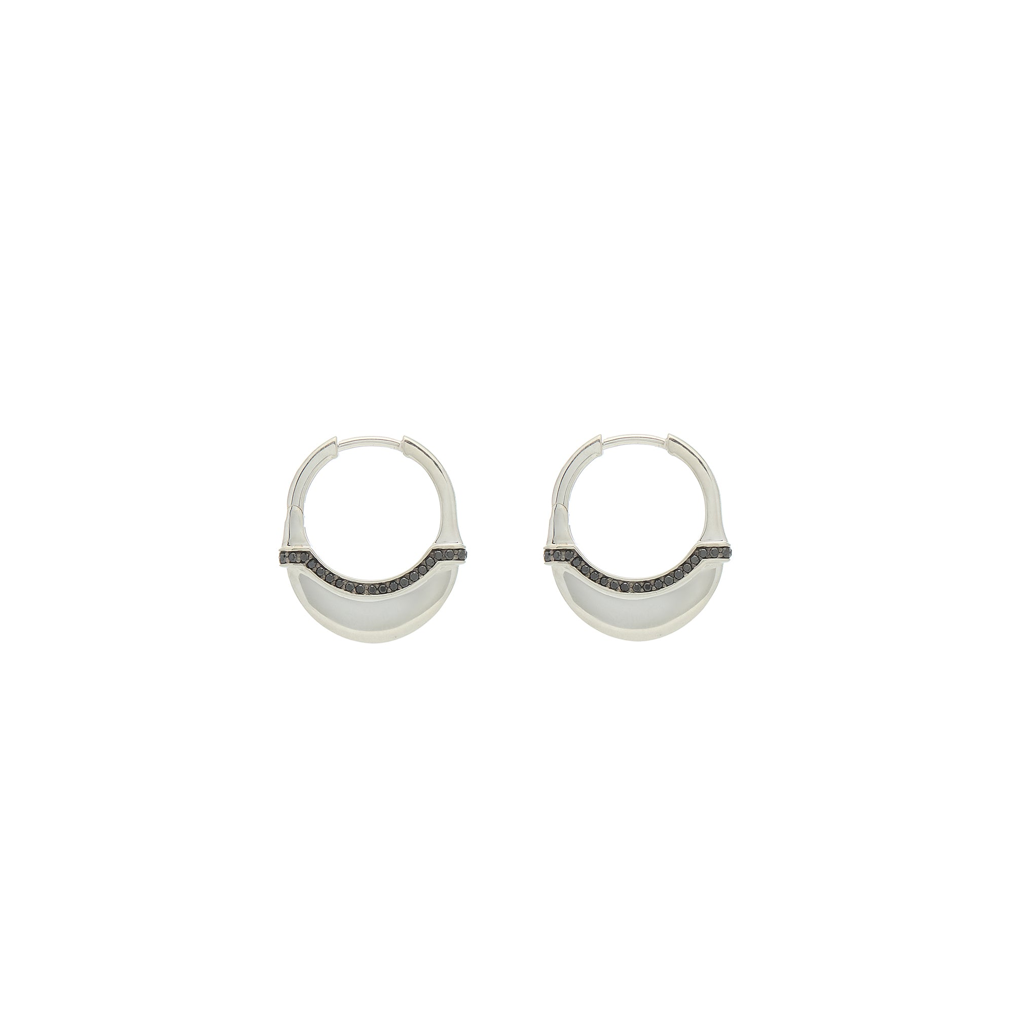 Luna Small Hoops - Silver with Black Diamond Detail