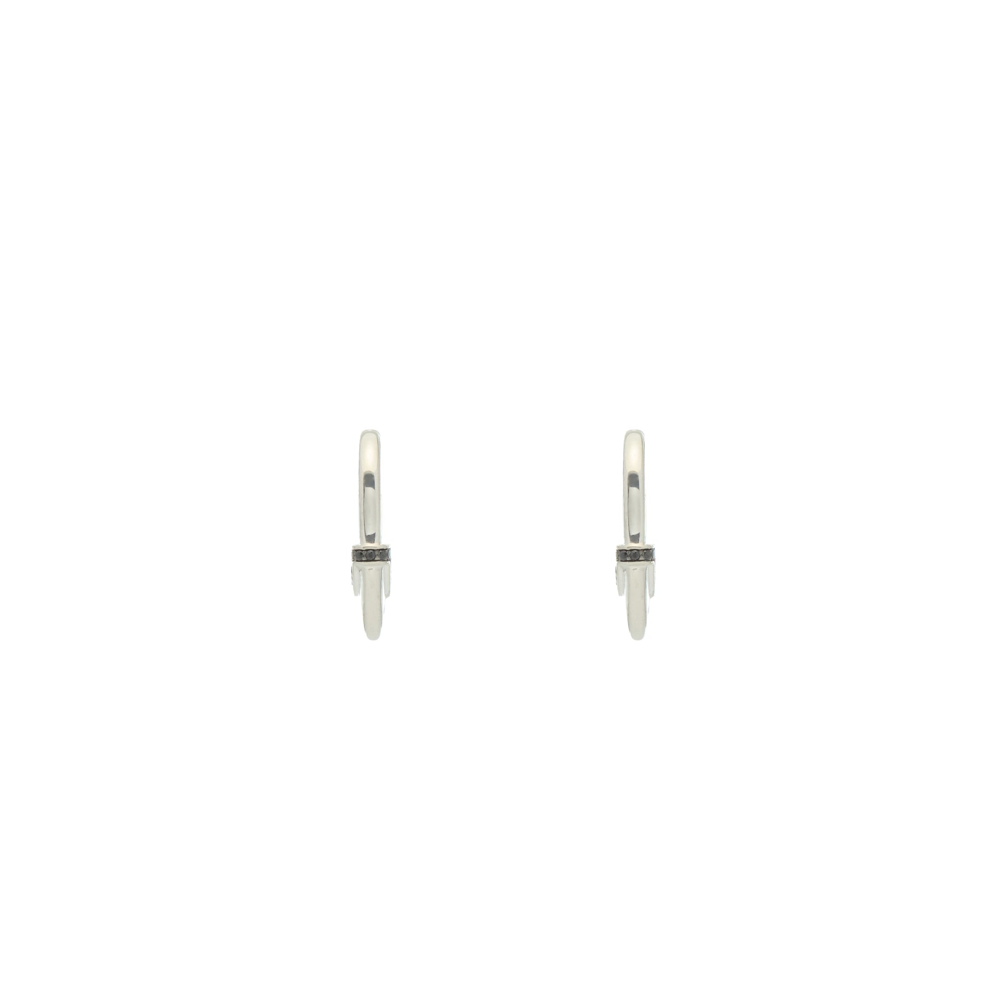 Luna X-Small Hoops - Silver with Black Diamond Detail